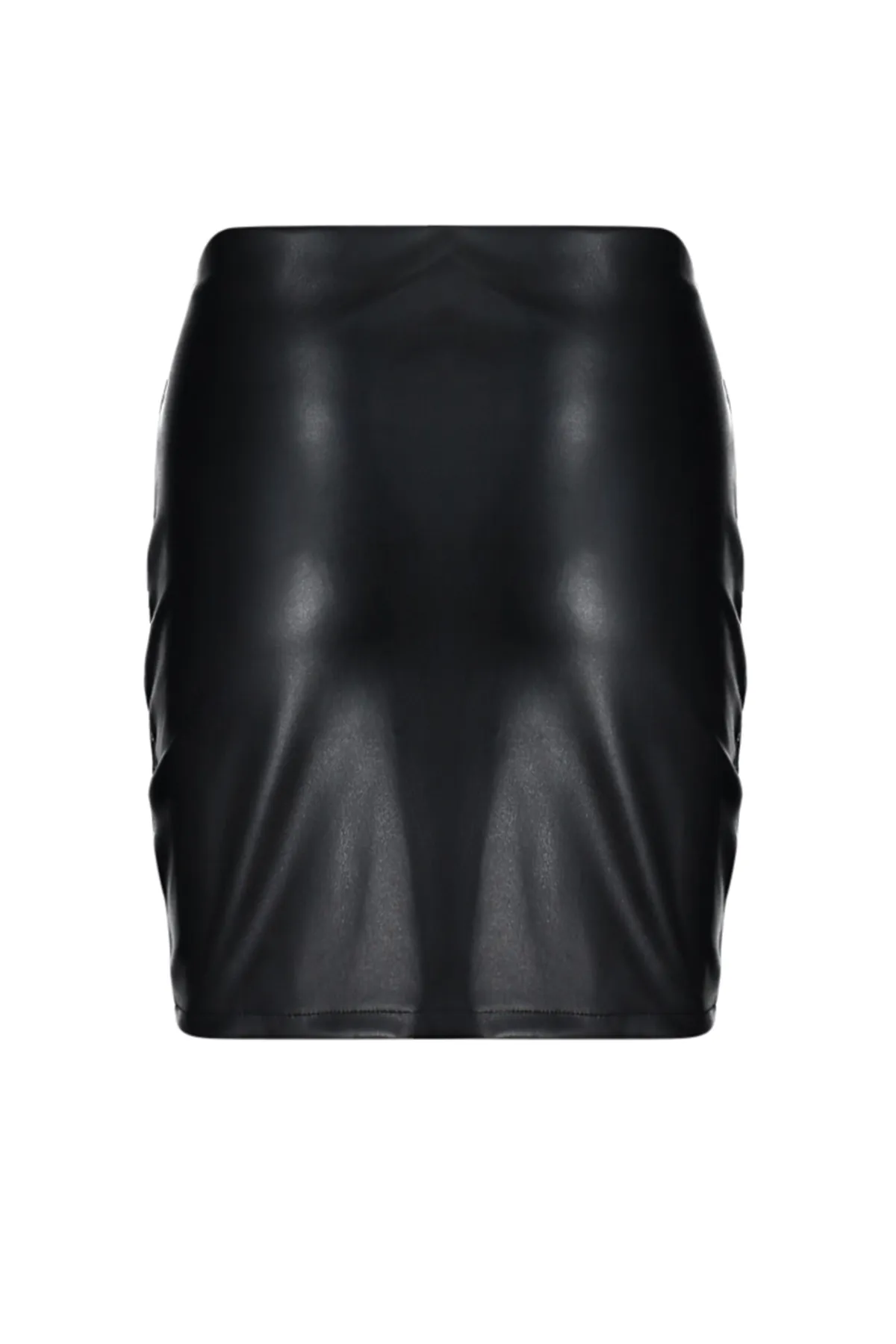Trendyol Collection  Schwarzer, drapierter, figurbetonter Minirock aus Kunstleder mit hoher Taille TWOAW24ET00156