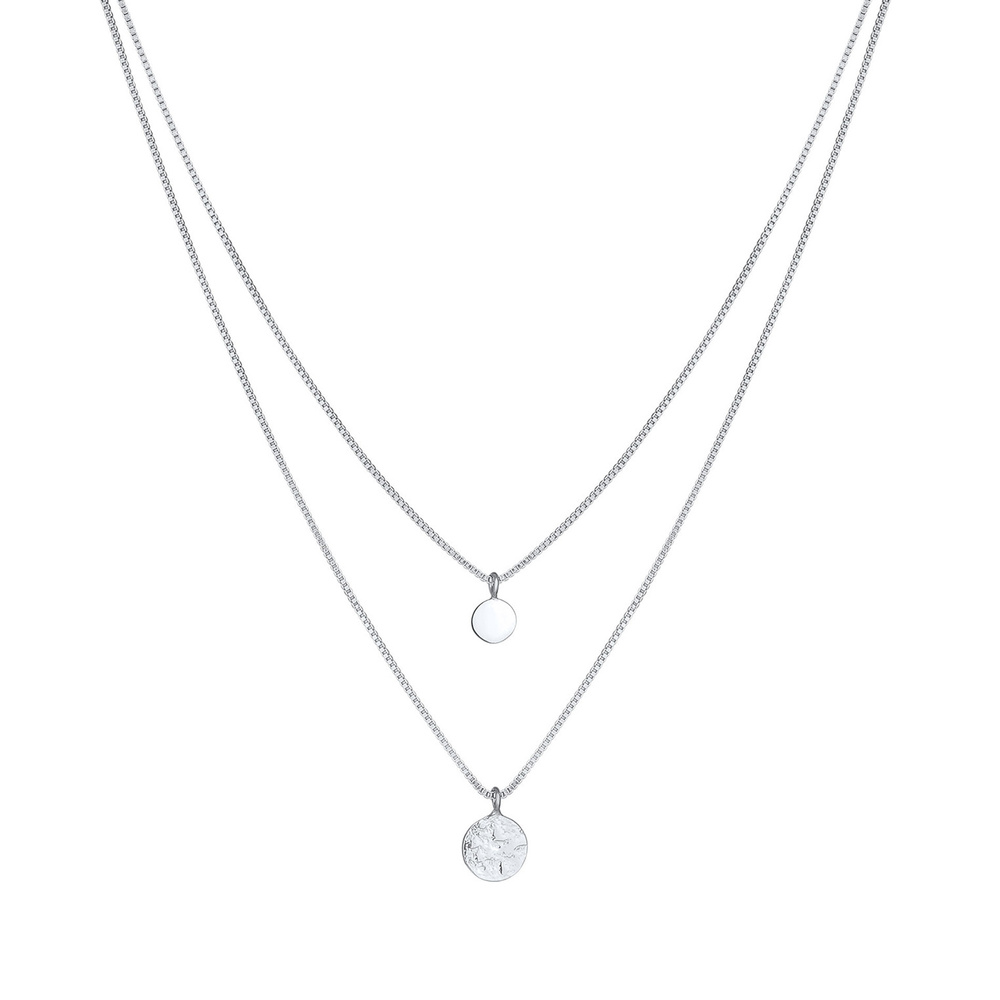 Elli Elli Collier Femmes Couches Plaquette Pendentif Basique Martelé en Argent Sterlin collier