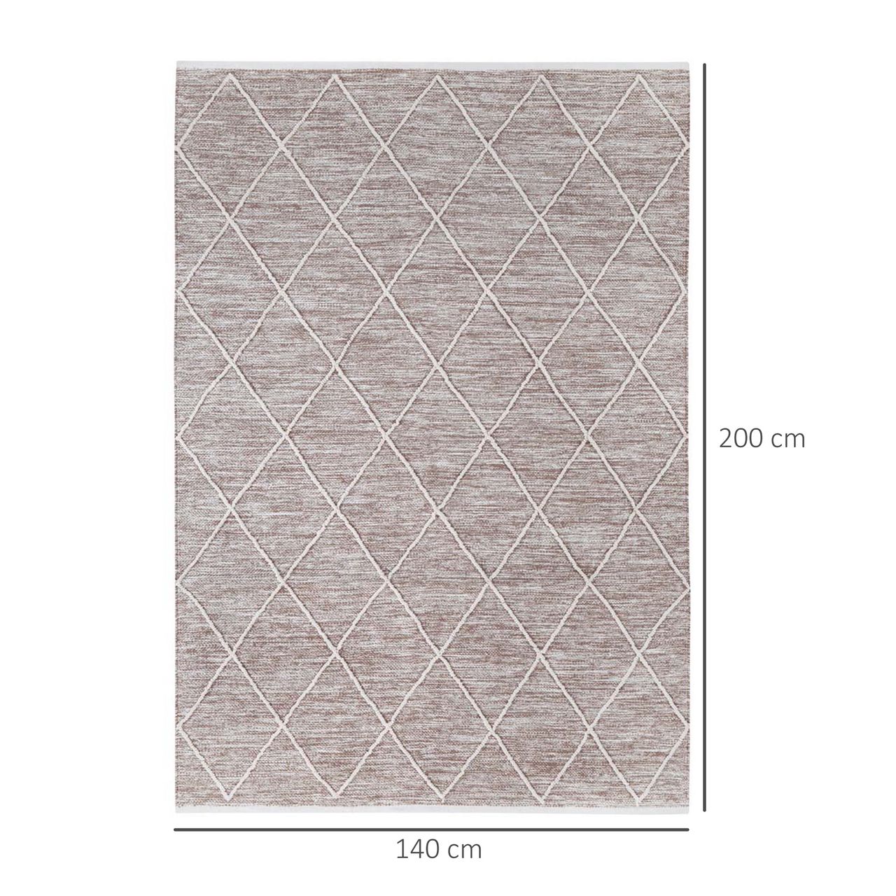 HOMCOM Teppich aus Baumwolle Braun 200 x 140 x 0,7 cm