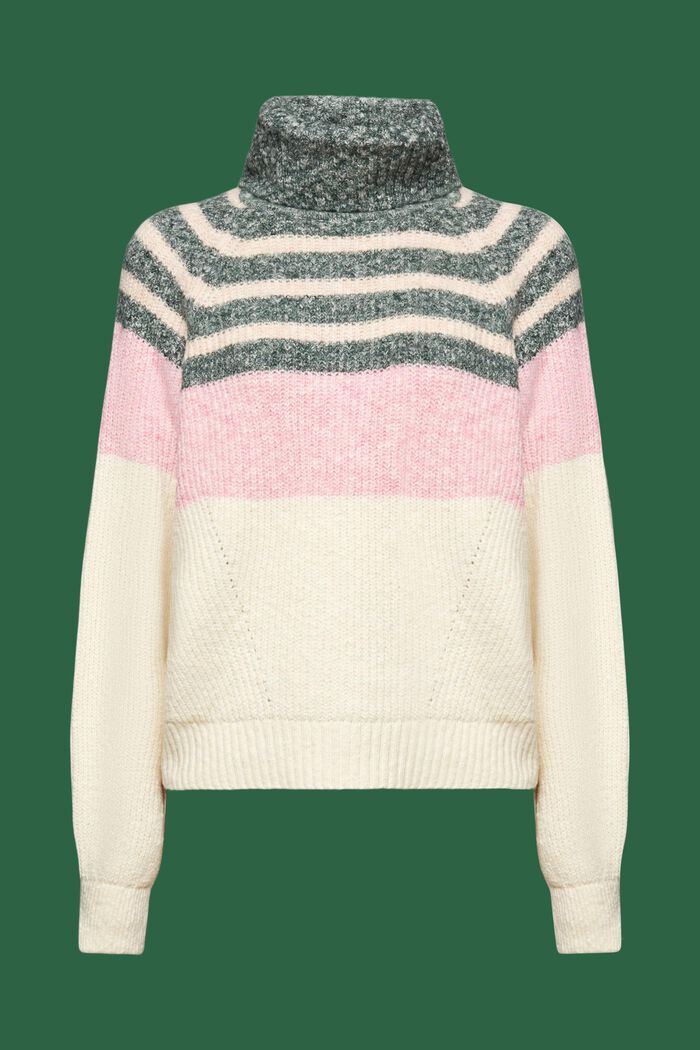 Gestreifter Rippstrickpullover mit Rollkragen
