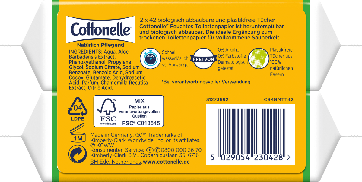 Feuchtes Toilettenpapier Natürlich Pflegend (2x42 St), 84 St