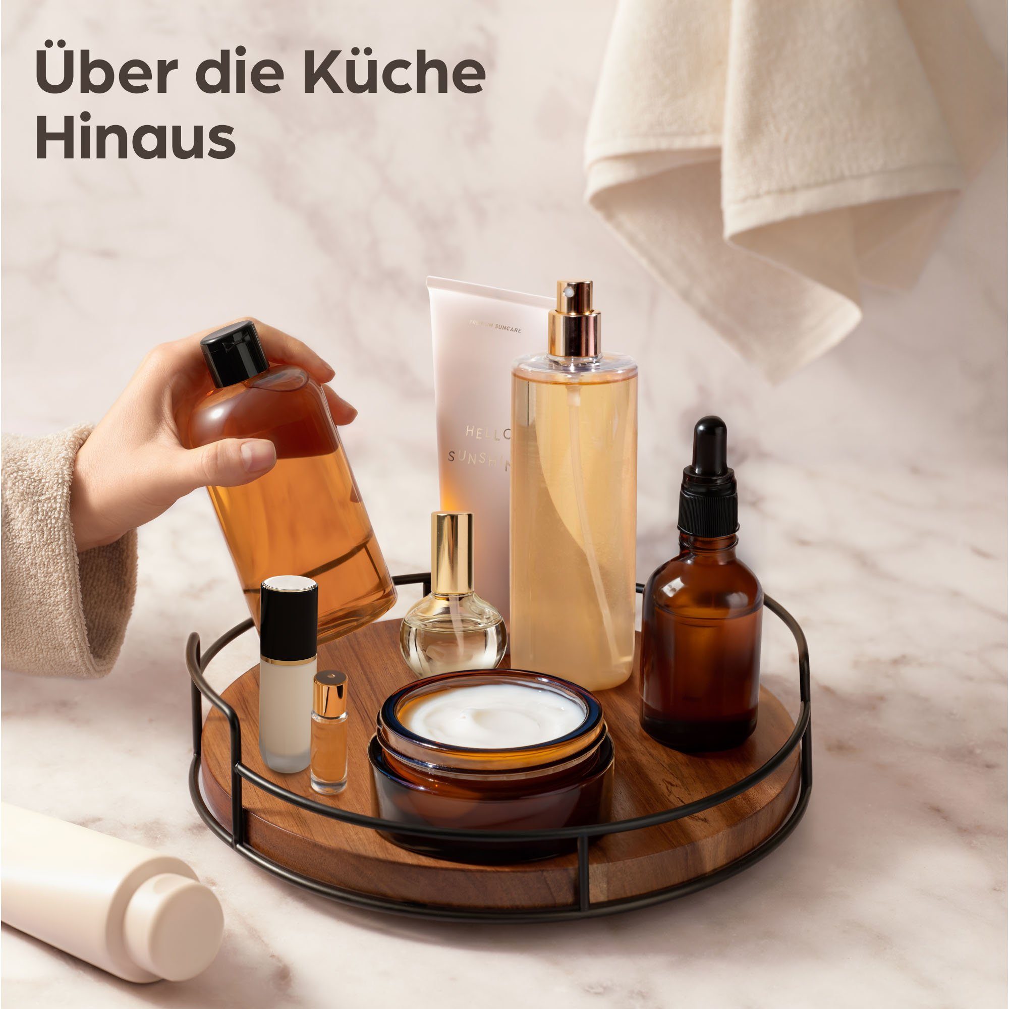 Praknu Gewürzkarussell Drehteller Organizer aus Holz Küche, Lazy Susan Tablett Servierteller, (1-tlg), Servierplatten 360° Drehbar - Rutschfest - Ø 28 cm - FSC Akazienholz