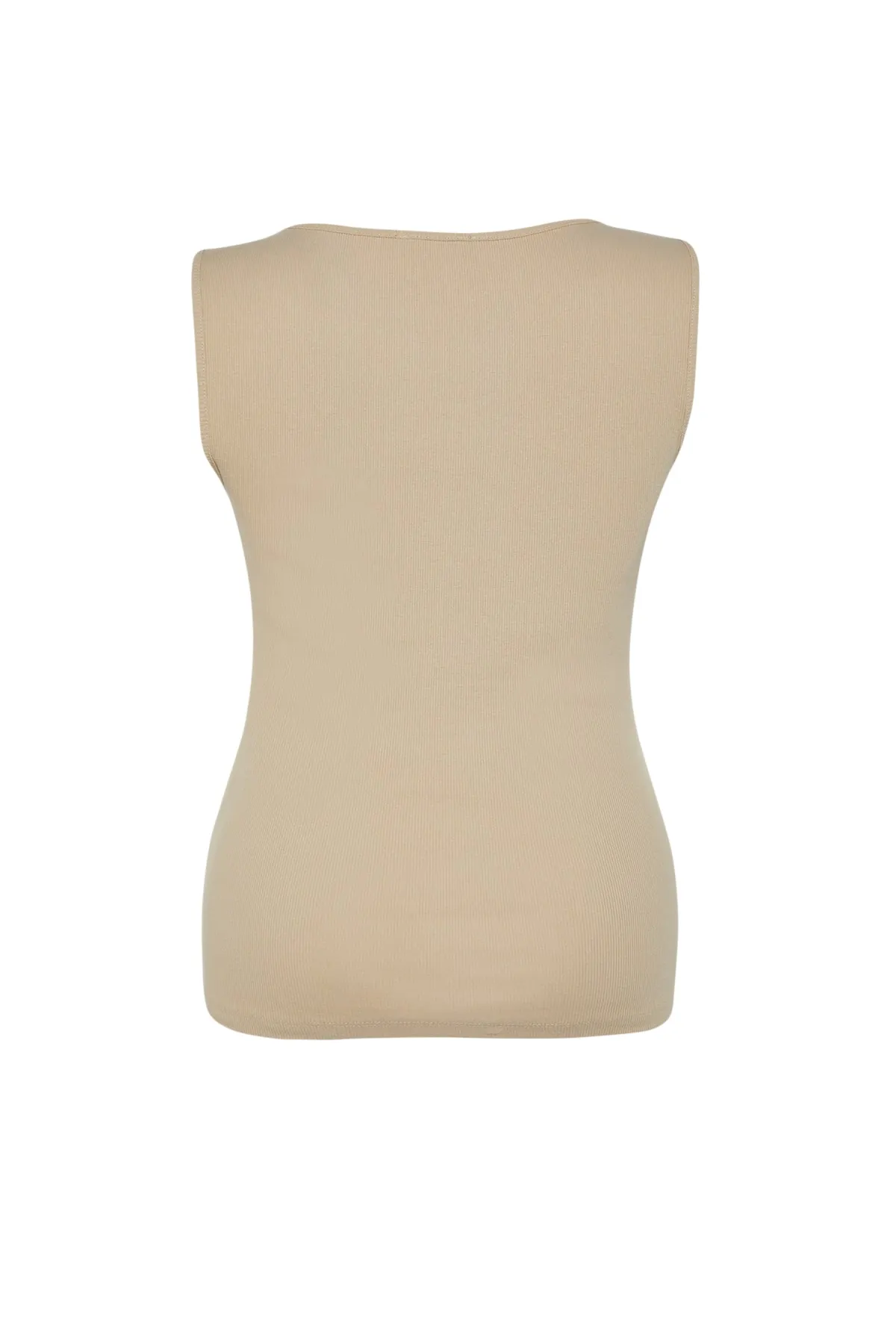 Trendyol Curve  Beigefarbenes Basic-Unterhemd aus schnurgebundenem Strick mit quadratischem Ausschnitt TBBSS22AL0011