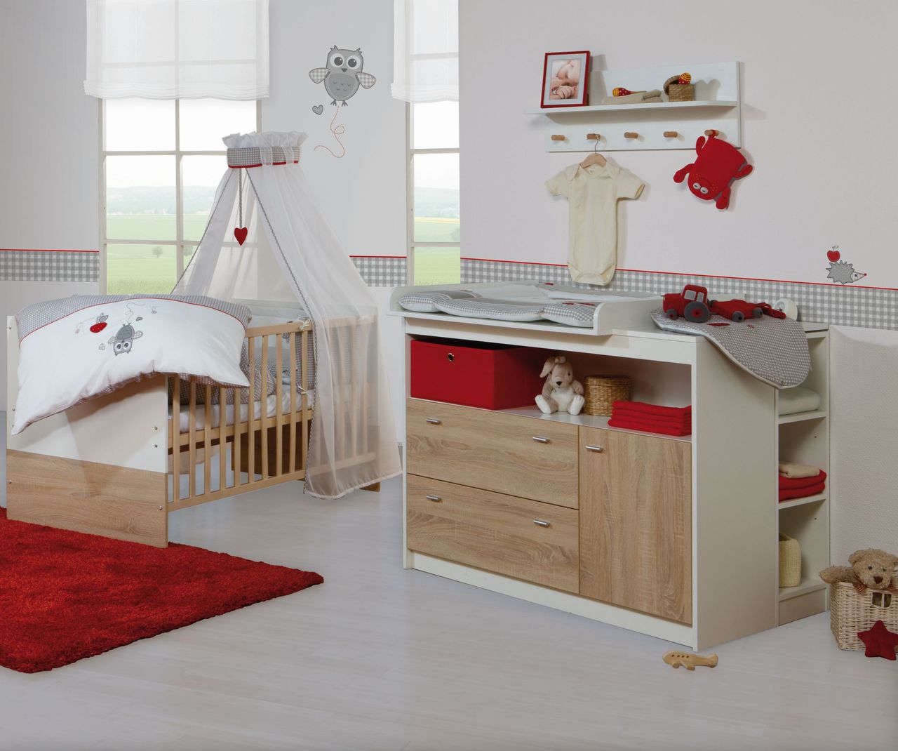 Roba SET „Gabriella“, inkl. Bett 70 x 140 cm, Wickelkommode breit mit Aufsatz & Schrank 3-türig
