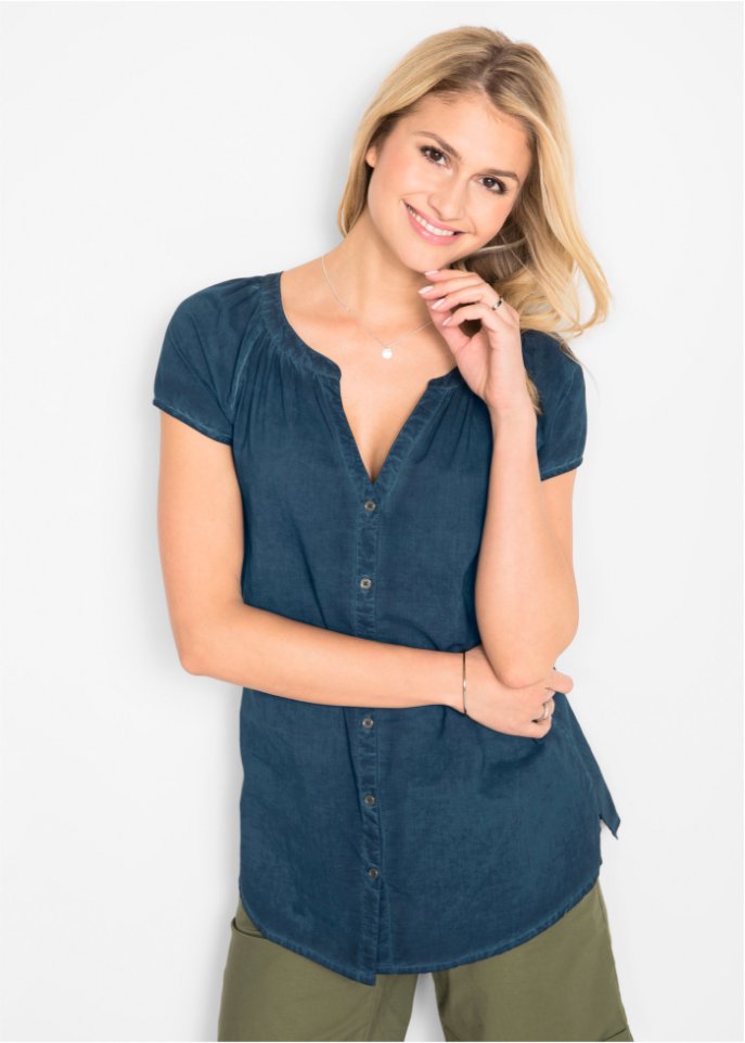 Cold-dyed-Bluse aus Bio-Baumwolle, Kurzarm