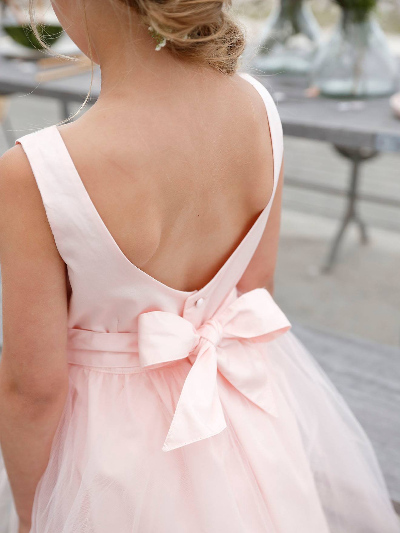 Robe de cérémonie fille en satin et tulle blanc