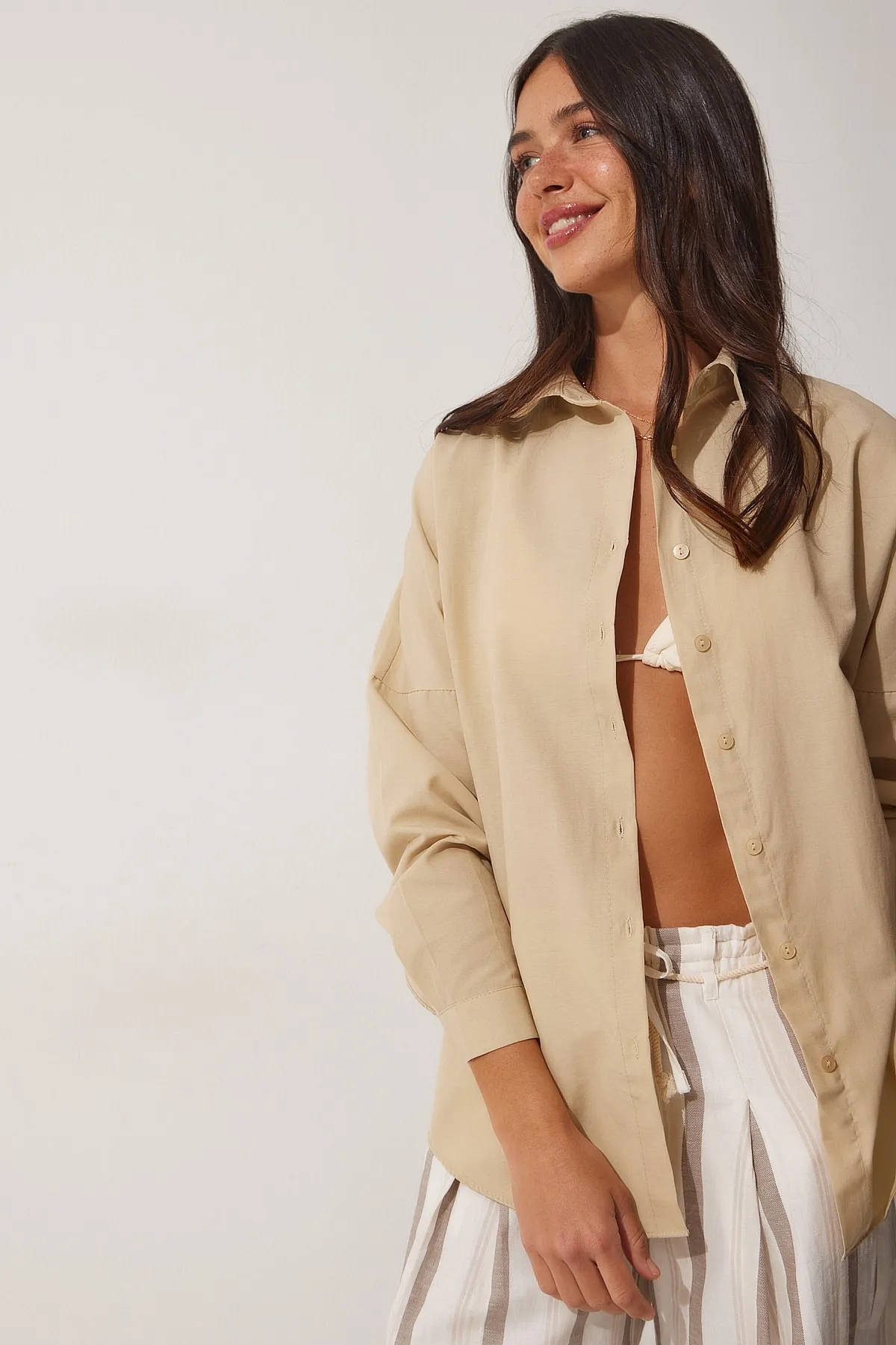 Happiness İstanbul  Hemd - Beige - Oversized