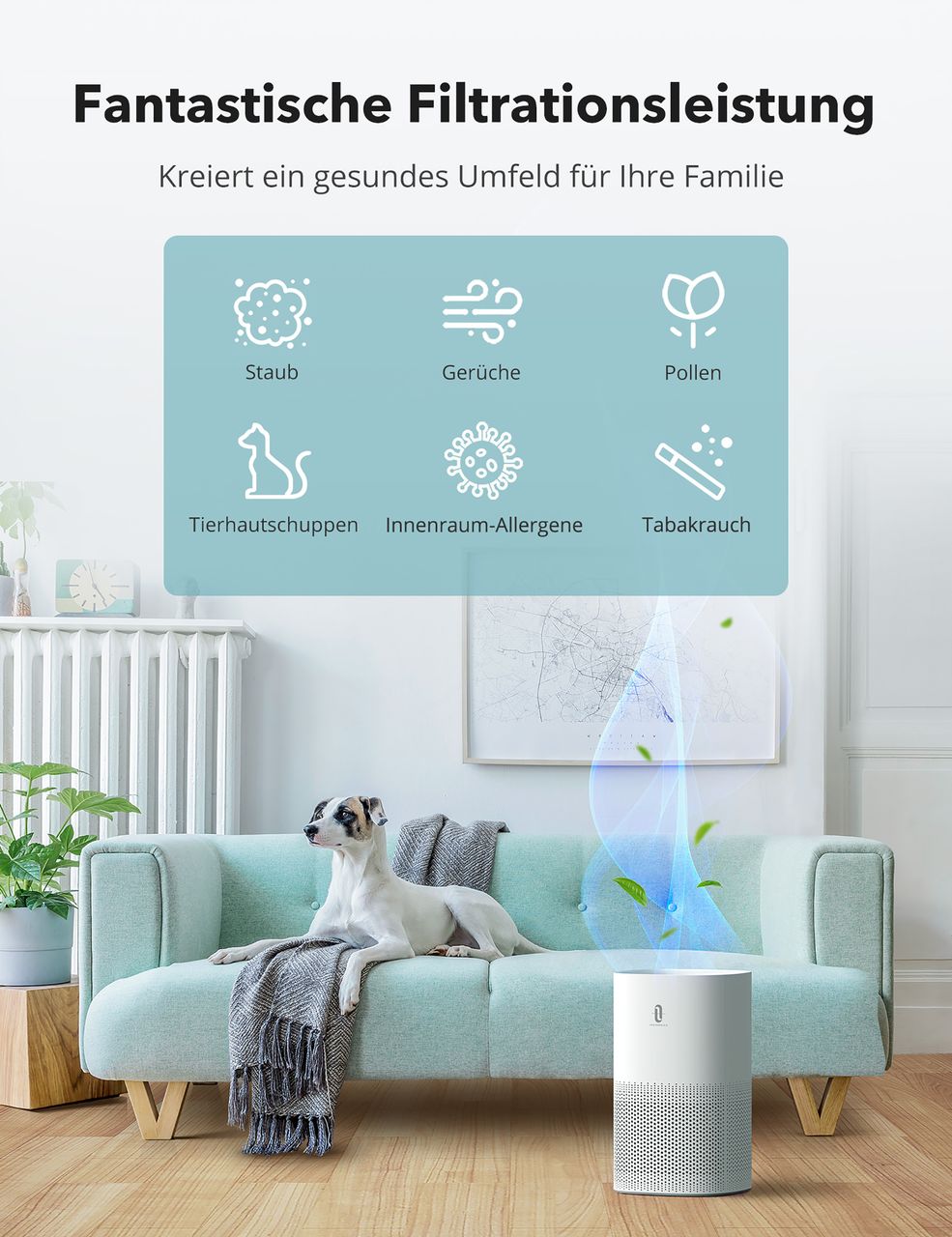 TaoTronics TT-AP005 Luftreiniger (weiß, 3-in-1 True HEPA H13 Filter, 99,97% Filterleistung, Auto-Modus)