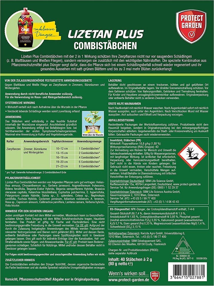 Protect Garden Insektenvernichtungsmittel Protect Garden Lizetan Plus Combistäbchen 40 Stück Dünger und Schutz