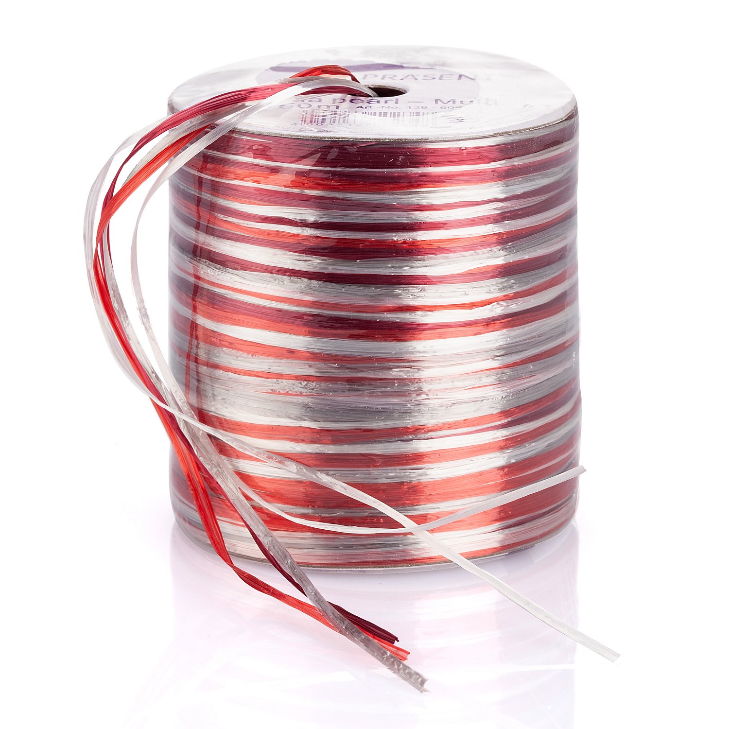Raffia-Bast Pearl, 50 m, rot-weiß-silber