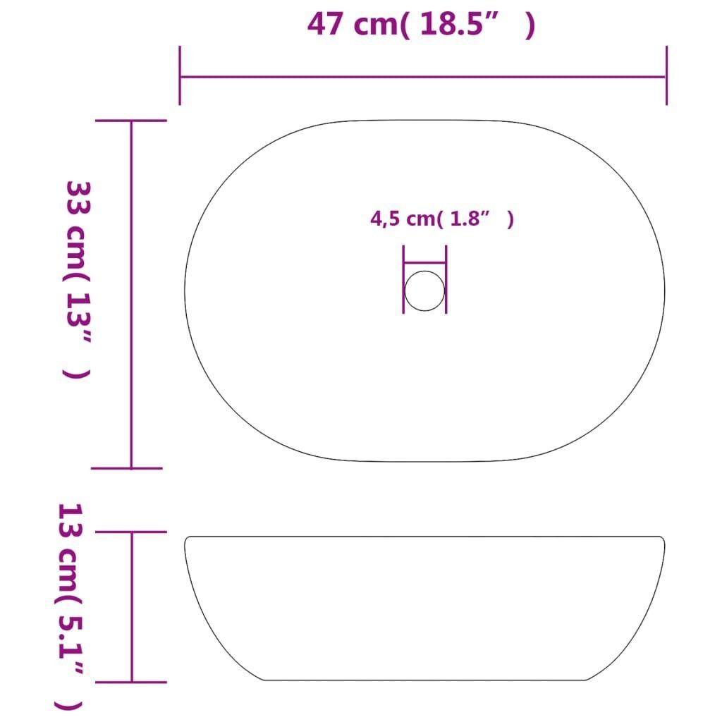 vidaXL Waschbecken Aufsatzwaschbecken Schwarz und Blau Oval 47x33x13 cm Keramik