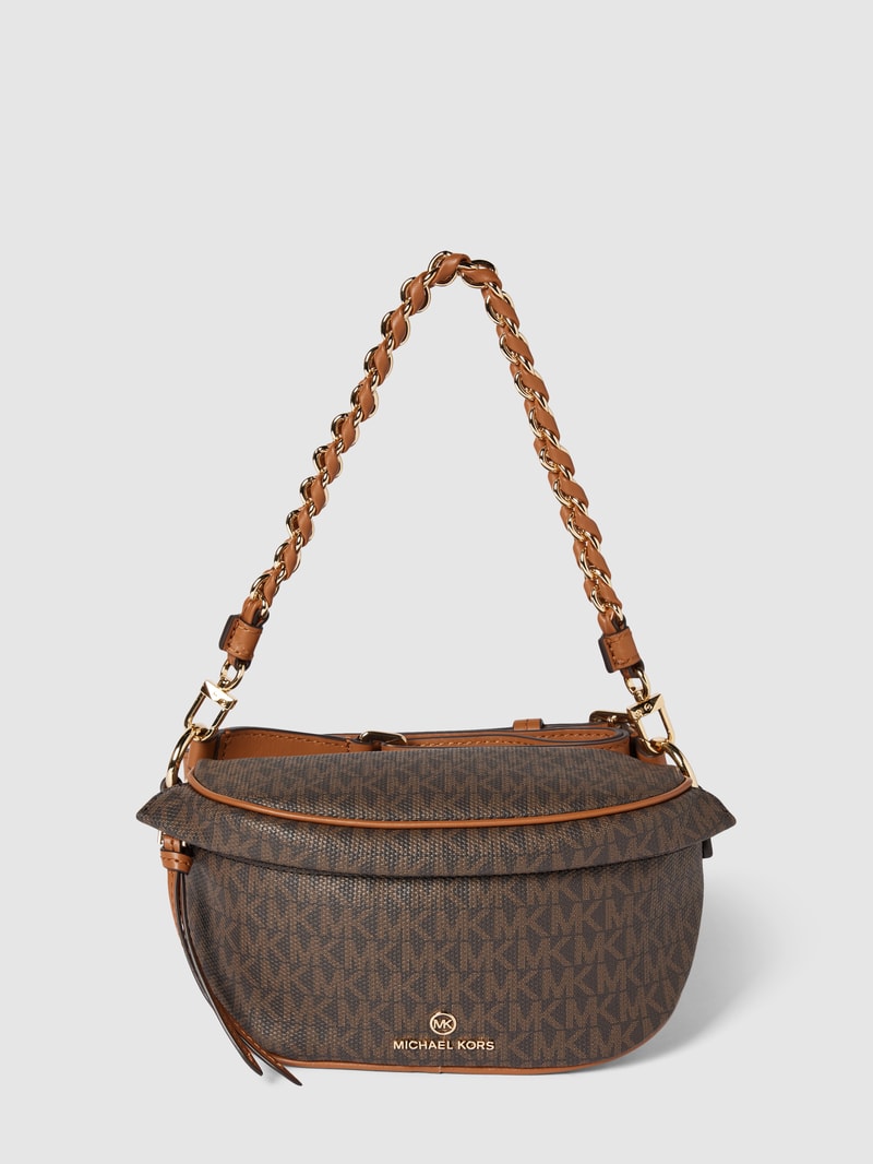 Crossbody Bag mit Label-Applikation Modell 'SLATER' in mittelbraun