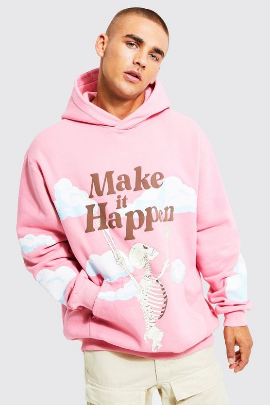 Oversize Hoodie mit Skelett-Print