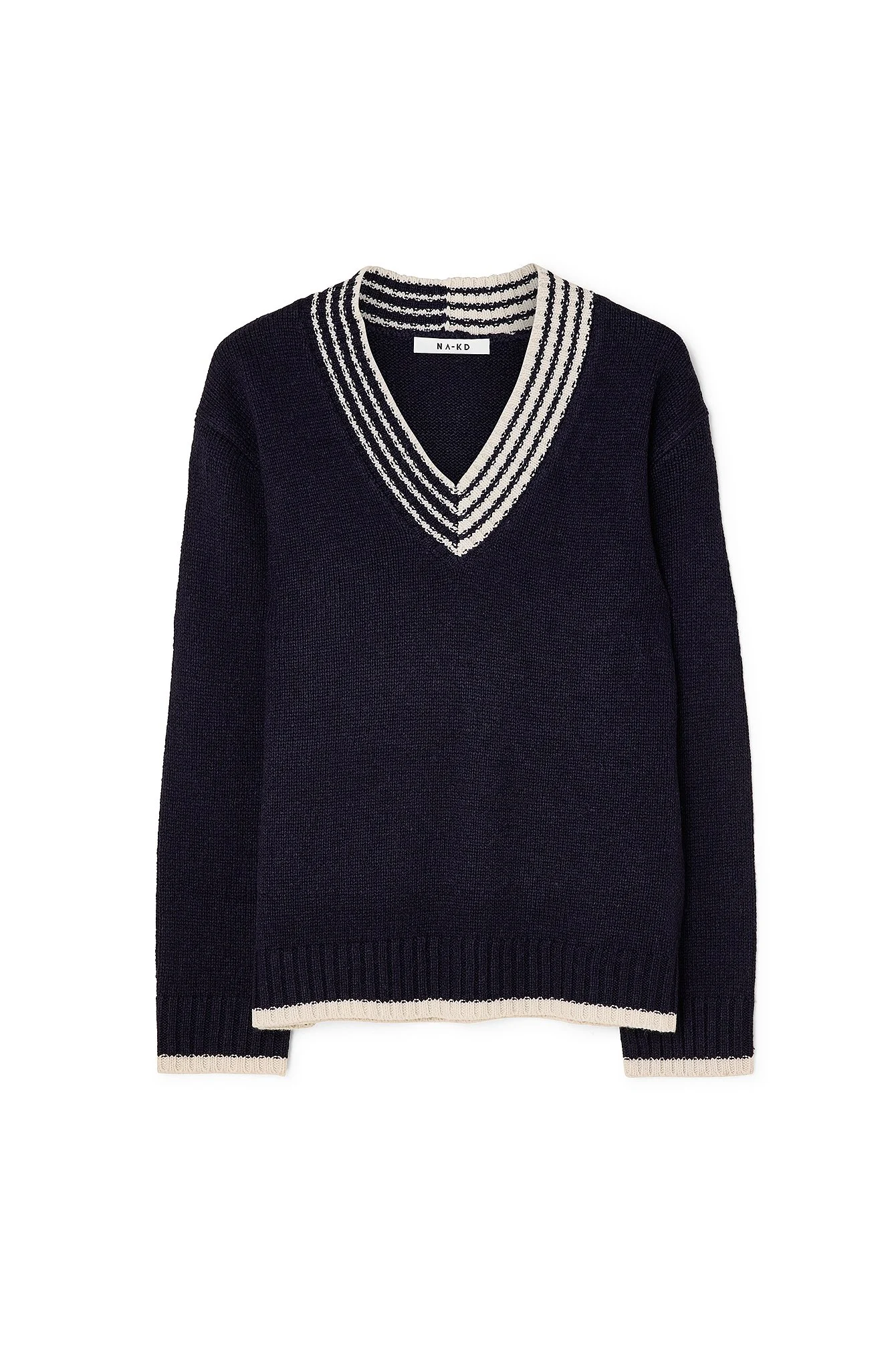 Oversized-Pullover mit V-Ausschnitt und Kontrastdetail