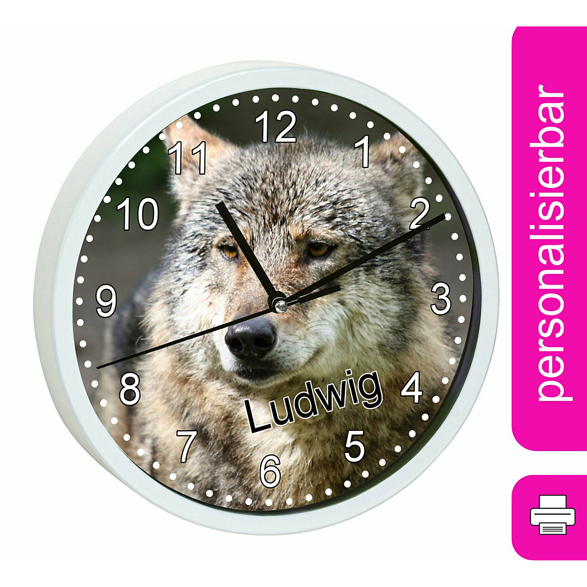 Kinder Wanduhr personalisiert mit Name Wolf