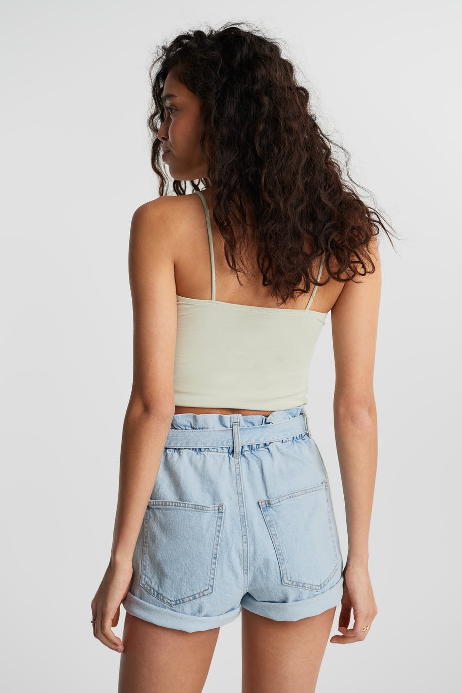 Paperbag denim shorts