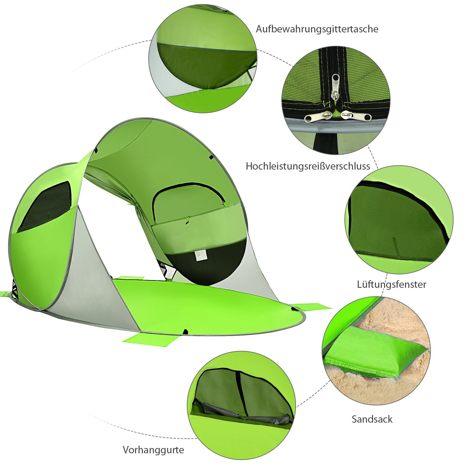COSTWAY Strandmuschel Pop Up Strandzelt, Personen: 4, mit Tragetasche, Sandtaschen