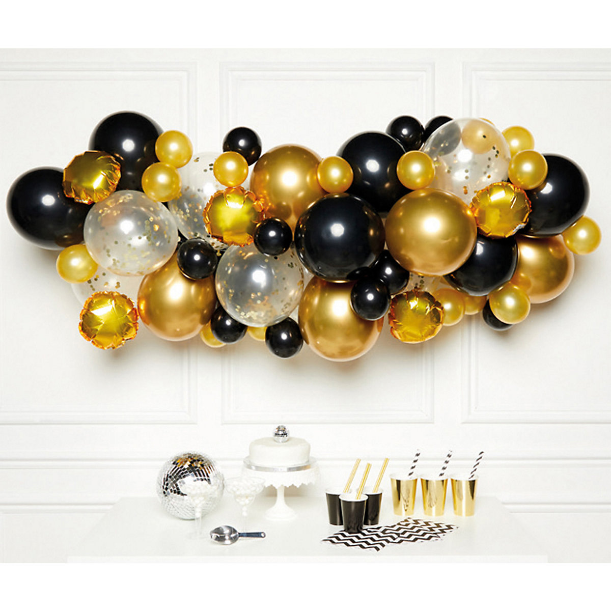 DIY Ballongirlande Schwarz Gold, 66 Ballons