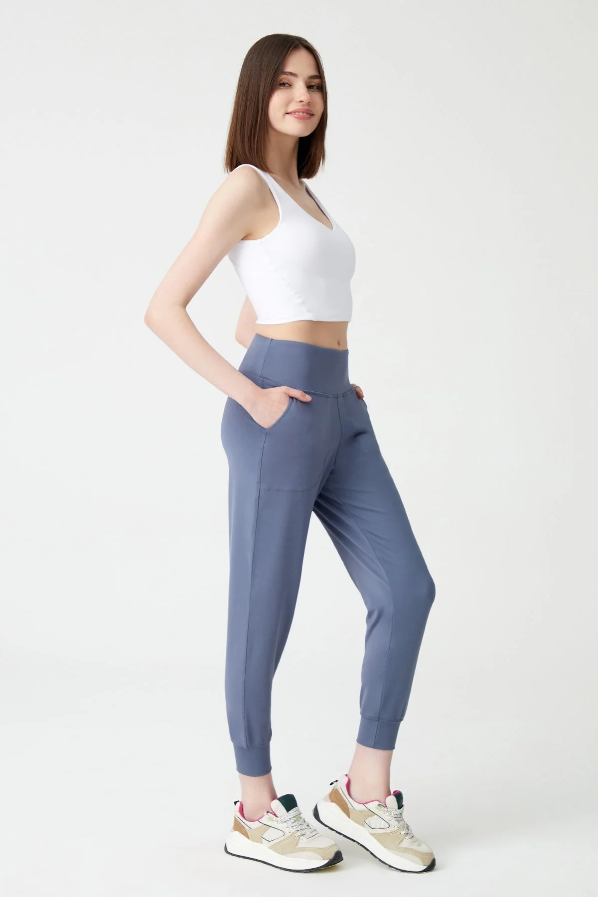 LOS OJOS  Anthrazitfarbene Jogginghose mit hoher Taille für Damen