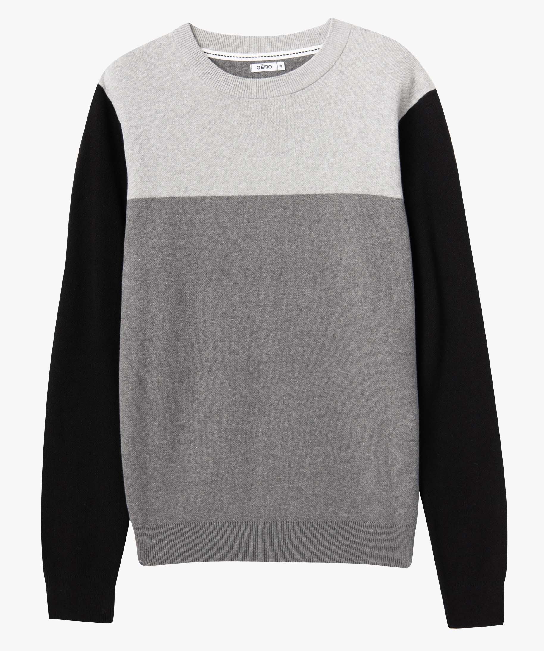 Pull homme tricolore en coton gris fonce | GEMO