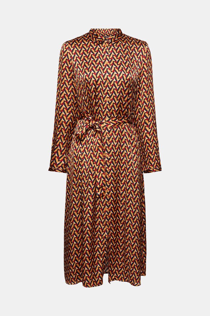 Satin-Kleid mit Muster und Bindegürtel