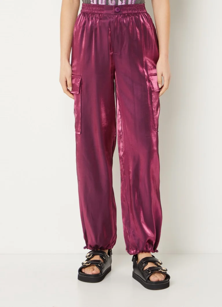 Refined Department Demy high waist tapered fit cargo pants with metallic finish