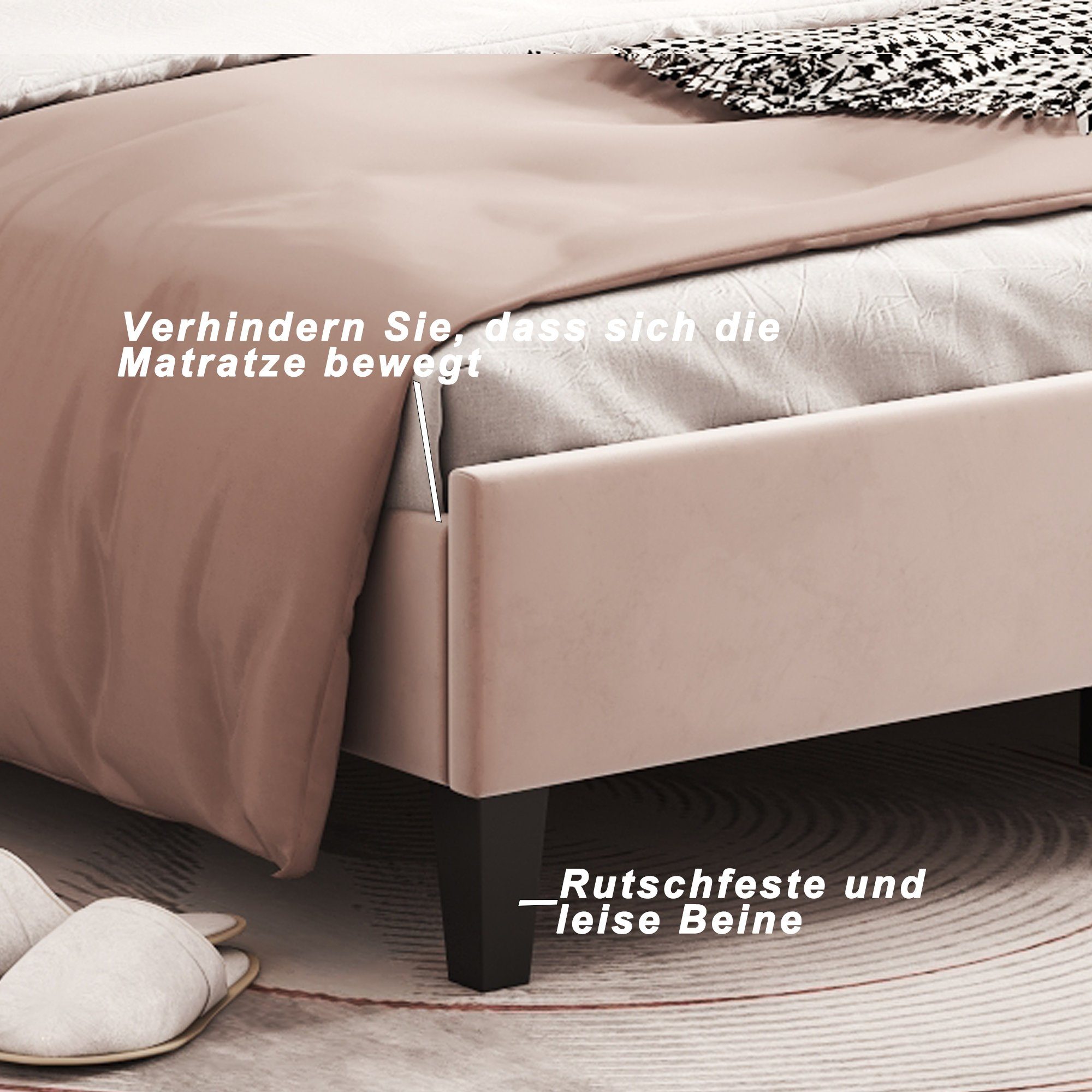 Merax Polsterbett 140x200cm mit Blumenform-Kopfteil und Lattenrost, Doppelbett mit höhenverstellbarem Kopfteil und Samtbezug, Jugendbett