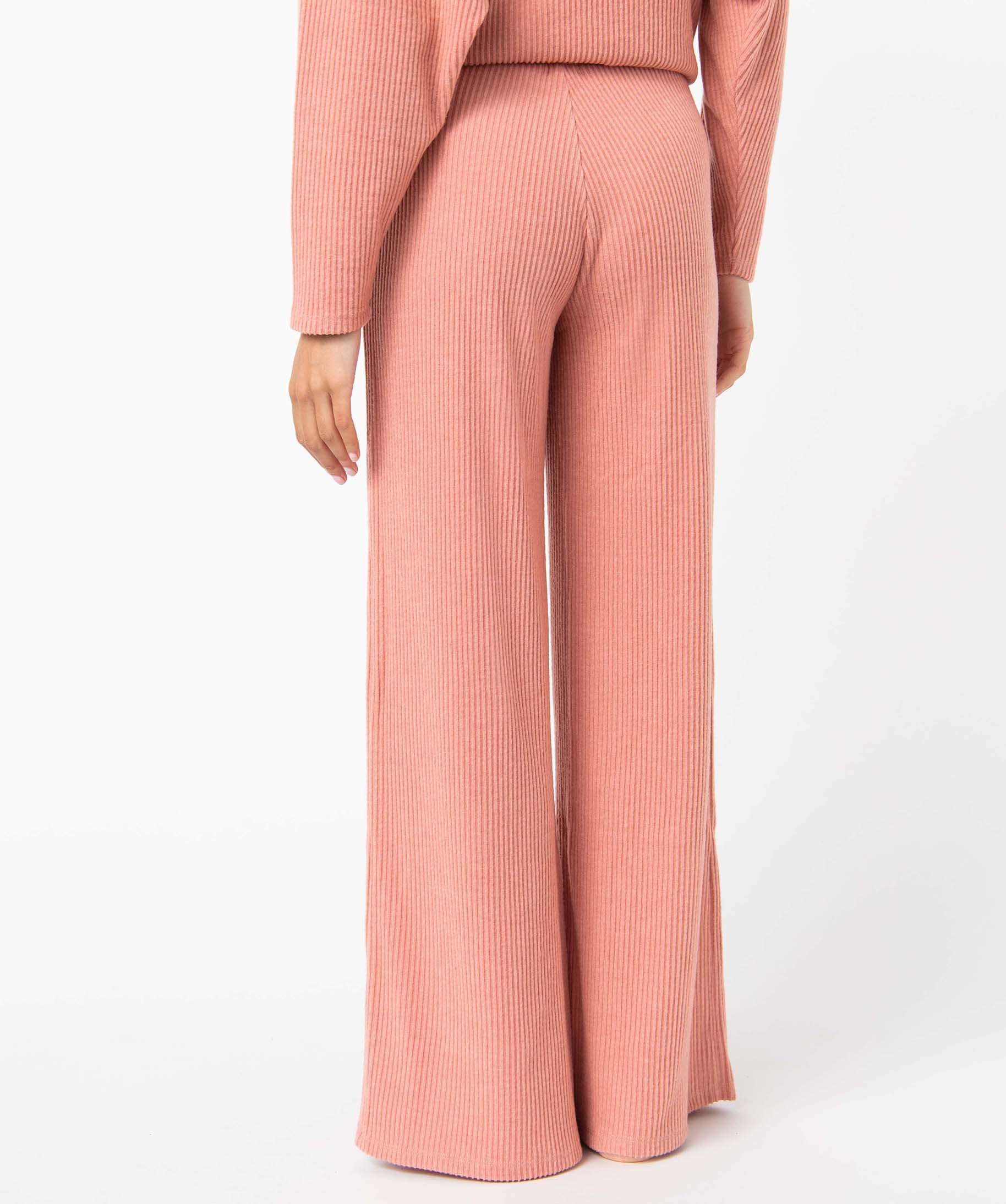Bas de pyjama femme large en maille ctelée extra douce rose | GEMO