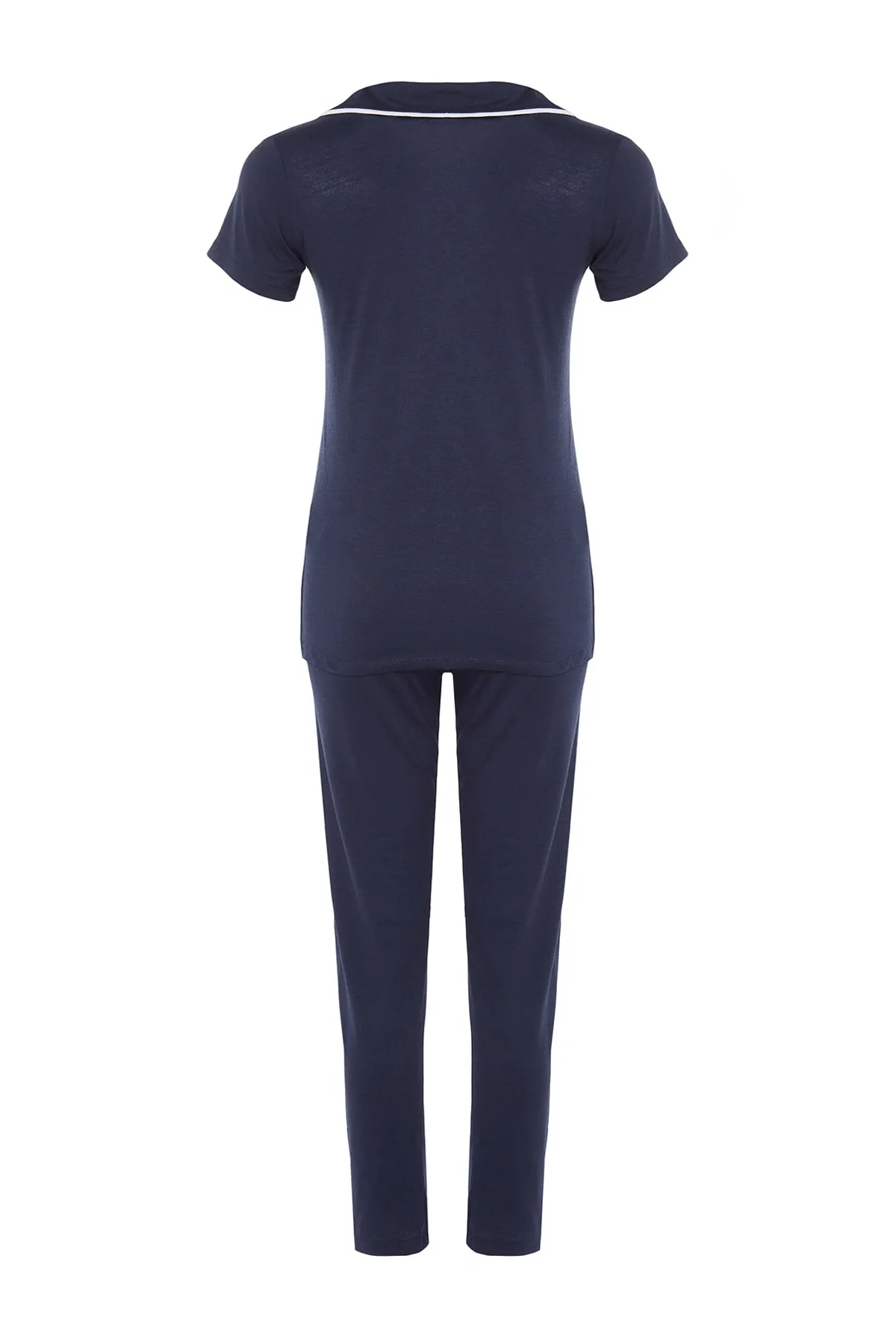 Trendyol Collection  Marineblaues, mit Baumwollpaspeln versehenes, gestricktes Pyjama-Set aus Hemd und Hose THMAW22PT1038