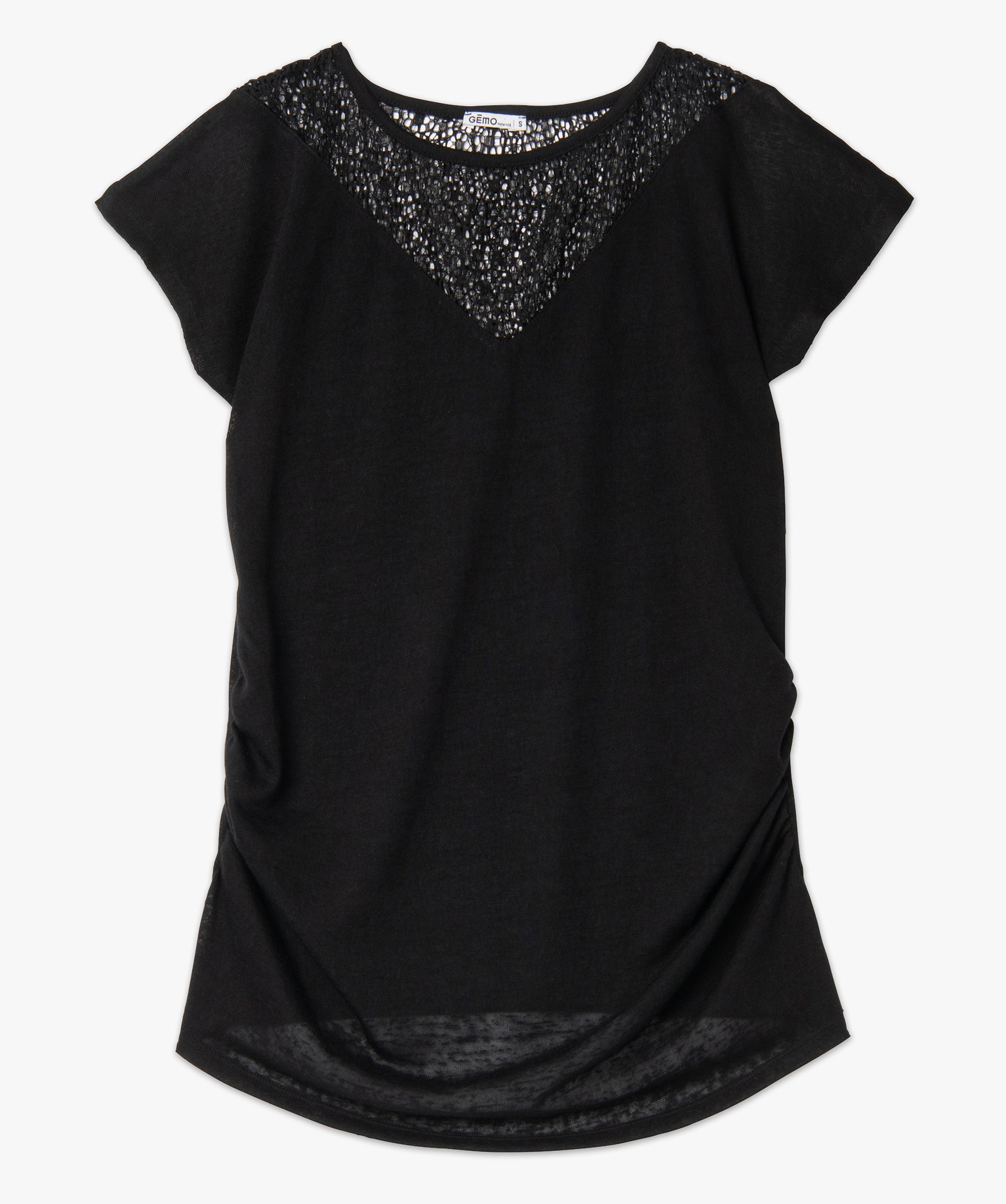 Tee-shirt de grossesse en maille fine avec encolure en dentelle noir | GEMO