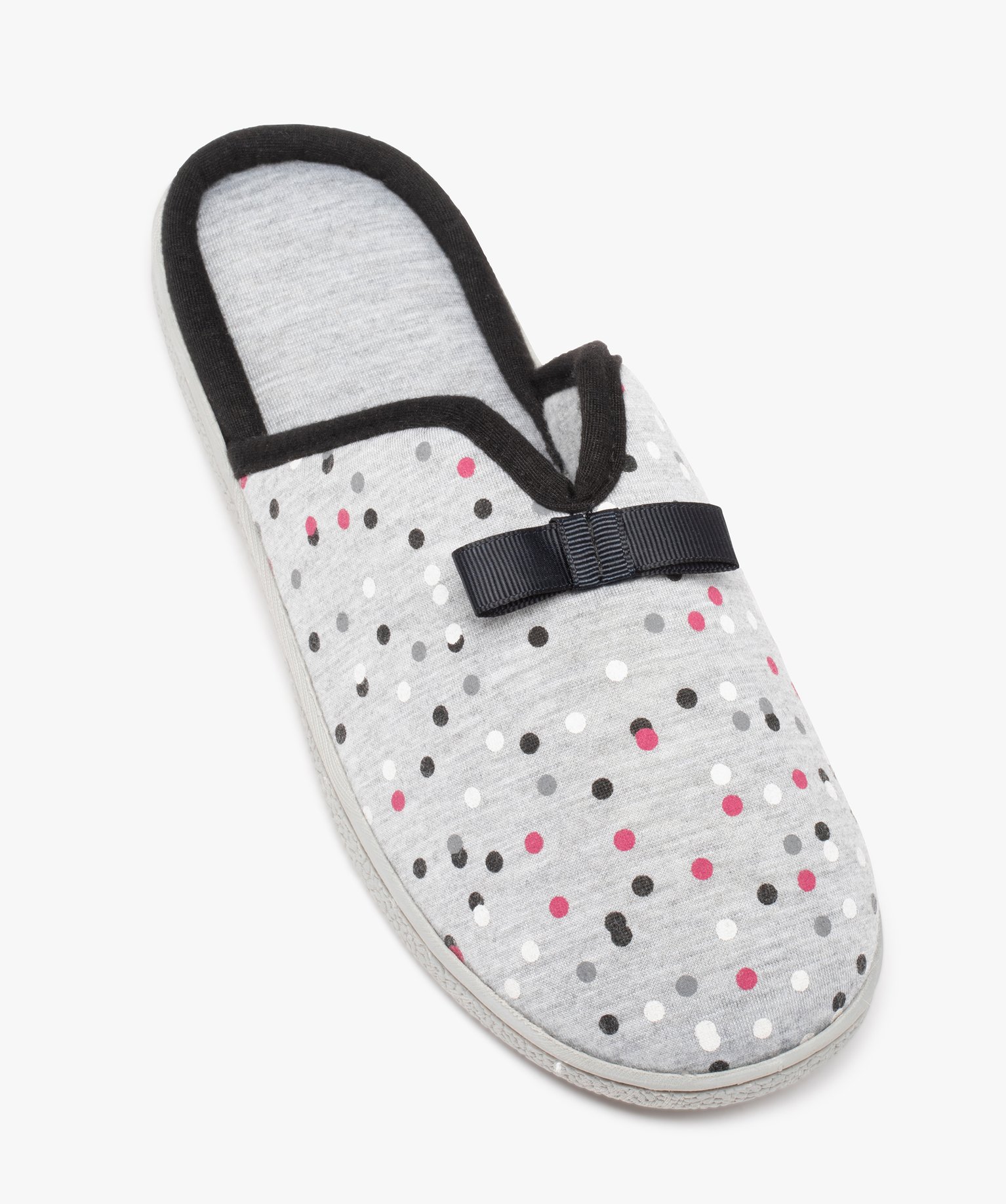 Chaussons femme mules plates en jersey à pois gris | GEMO