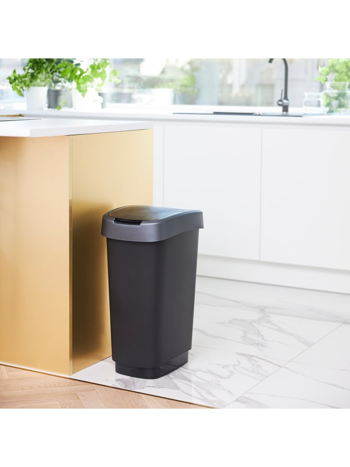 Rotho Twist Mülleimer mit Deckel 25l, Kunststoff (PP)  in Dunkelsilber günstig kaufen onesize