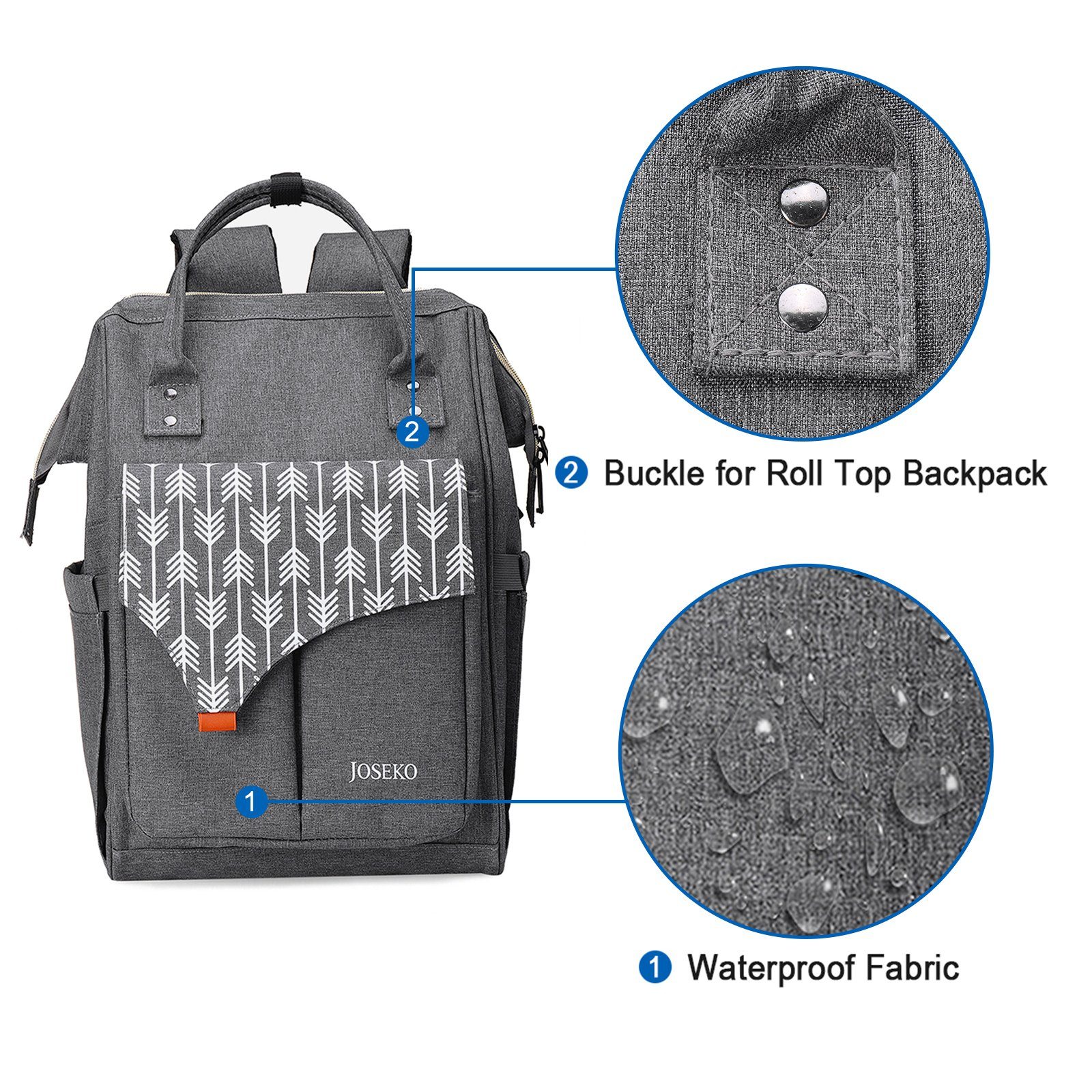JOSEKO Daypack Tasche Rucksack Dark Gray: Praktisch & Modisch! (USB-Charger/USB-Ladestecker), Viele Fächer + Taschen, großer Stauraum, daily Backpack
