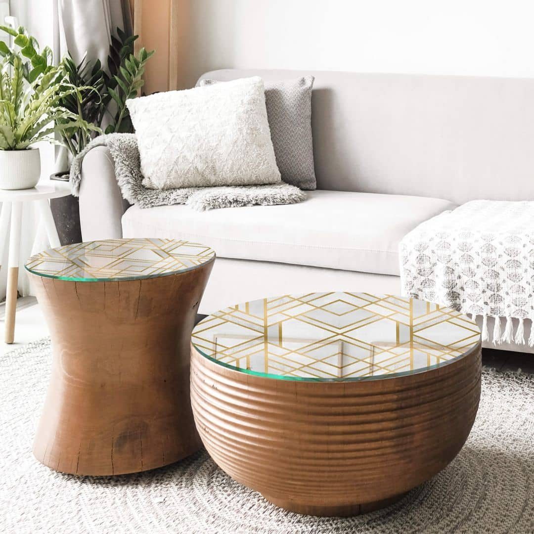 K&L Wall Art Arbeitsplatte Glas Tischplatte Fredriksson Wohnzimmer Beistelltisch Gold Glasplatte