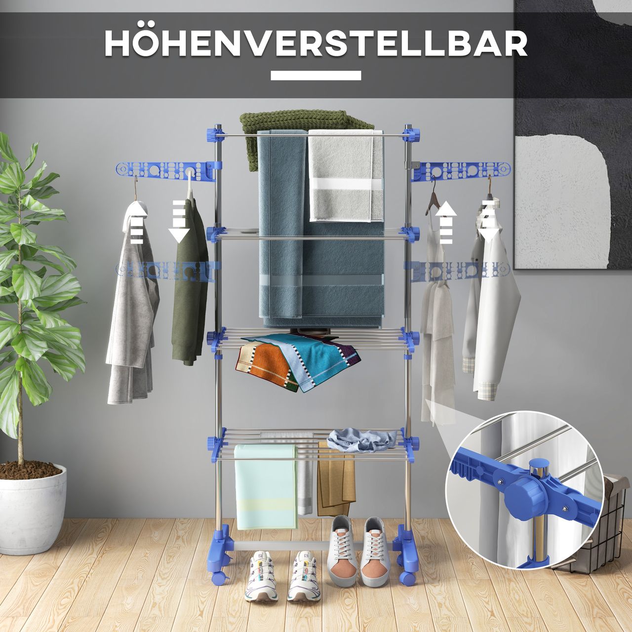 HOMCOM Wäscheständer Turmwäschetrockner 4 Ebenen klappbar höhenverstellbar Blau