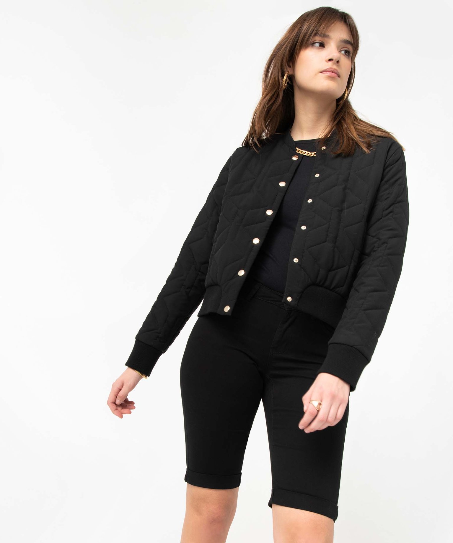 Bermuda femme en coton extensible noir | GEMO