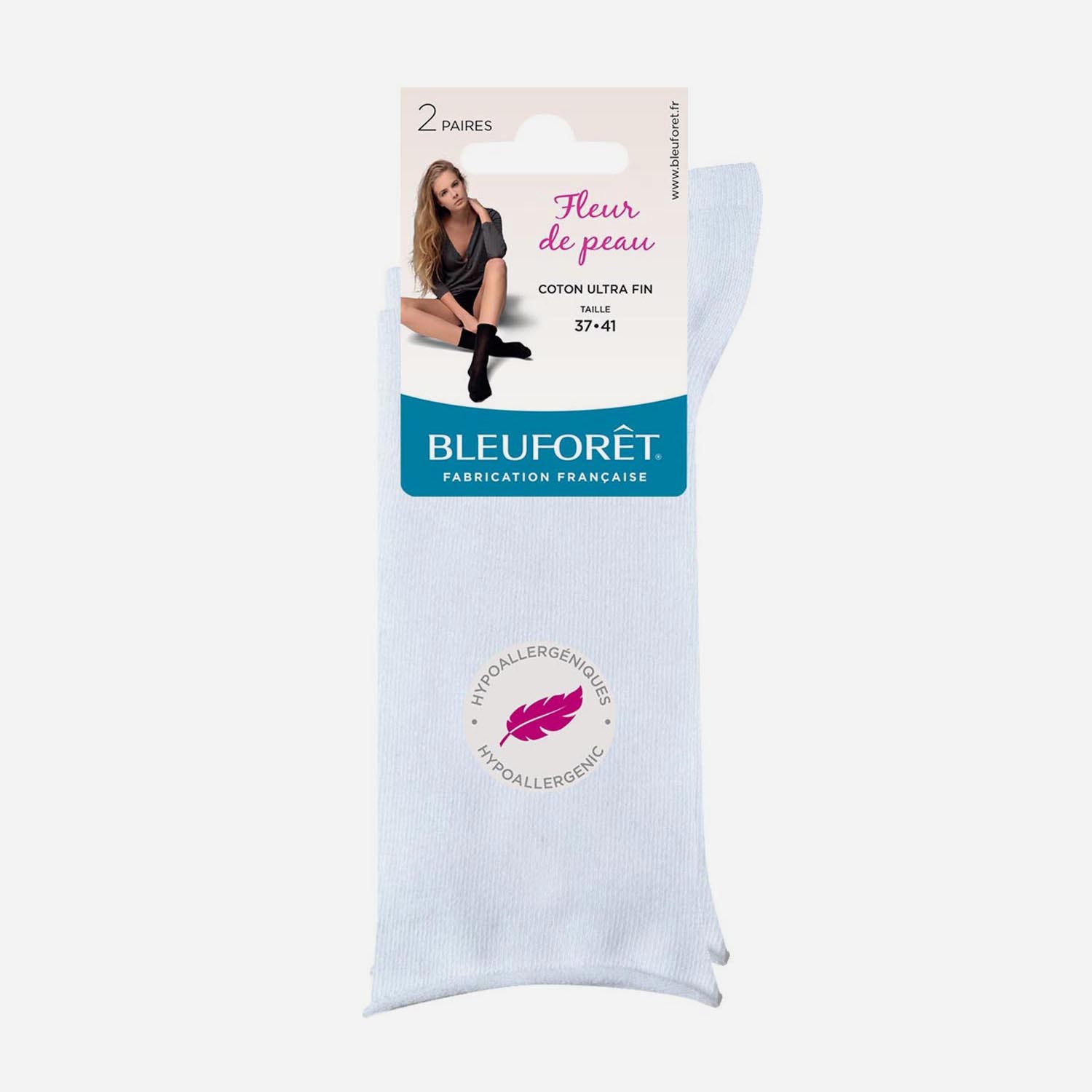2 paires de chaussettes BLEUFORET blanches Fleur de peau pointure 37-41