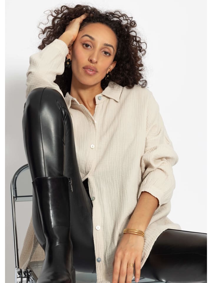 SASSYCLASSY Musselin Bluse im Regular Fit in Beige günstig kaufen