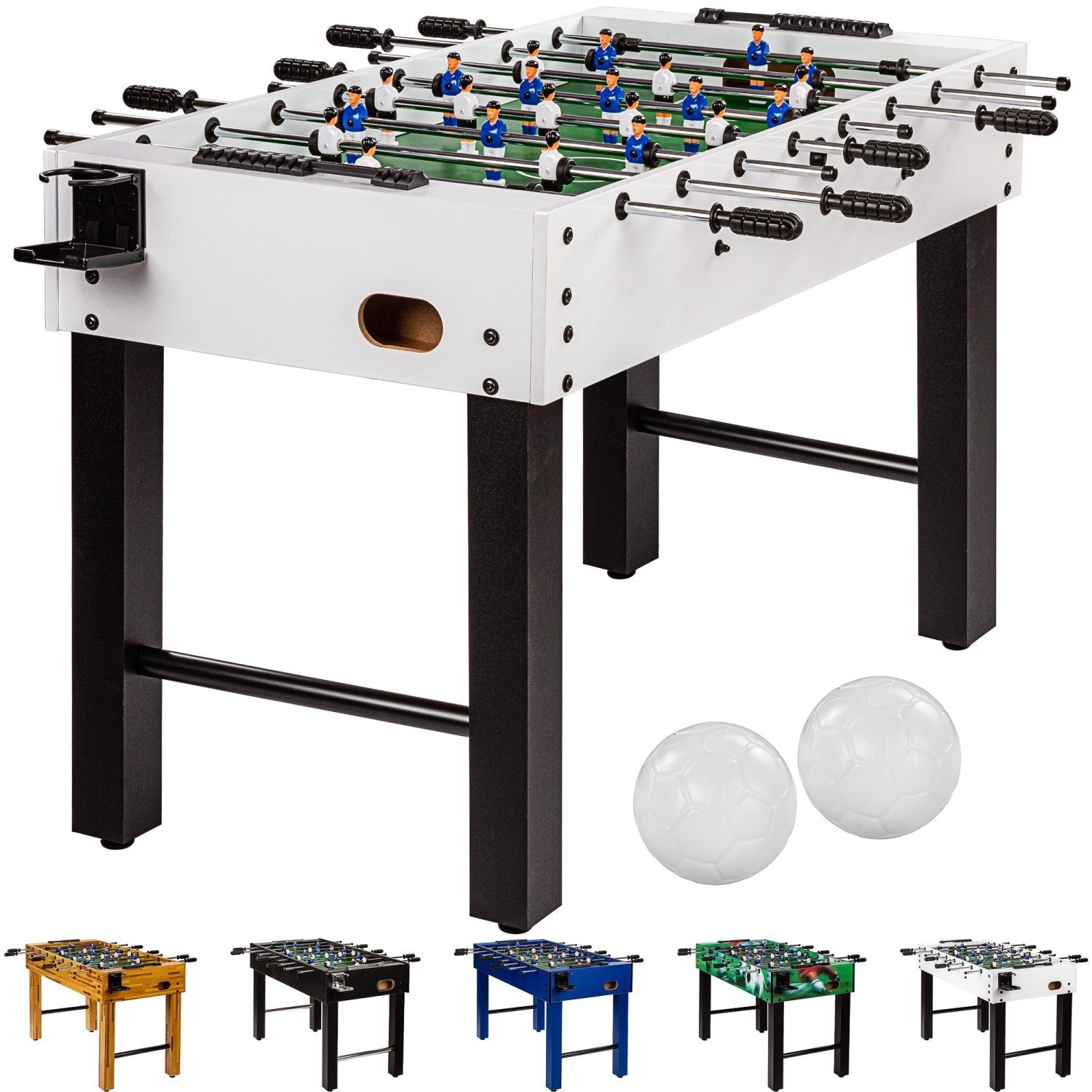 GAMES PLANET Kickertisch Games Planet Tischfussball „Glasgow“, Tischkicker, 5 Dekore: Holz/Schwarz/Blau/Soccer/Weiß, inkl. 2 Bälle, Kickertisch