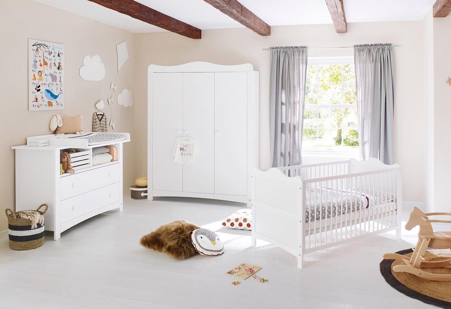 Pinolino® Babyzimmer-Komplettset Florentina, (Set, 3-St., Kinderbett, Schrank, Wickelkommode), extrabreit; mit Kinderbett, Schrank und Wickelkommode; Made in Europe
