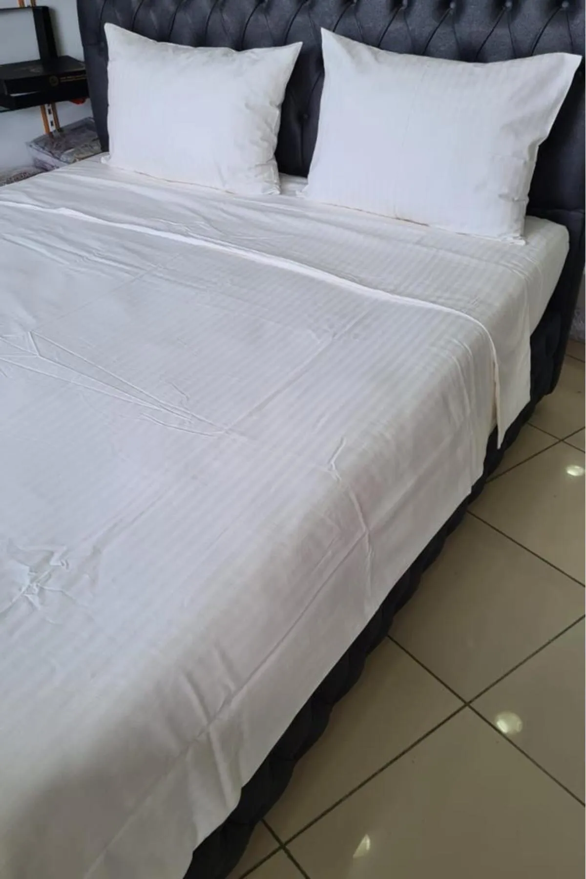 Çeyiz Diyarı  Satin-elegantes Dobby-Doppelbettbezug-Set, Creme