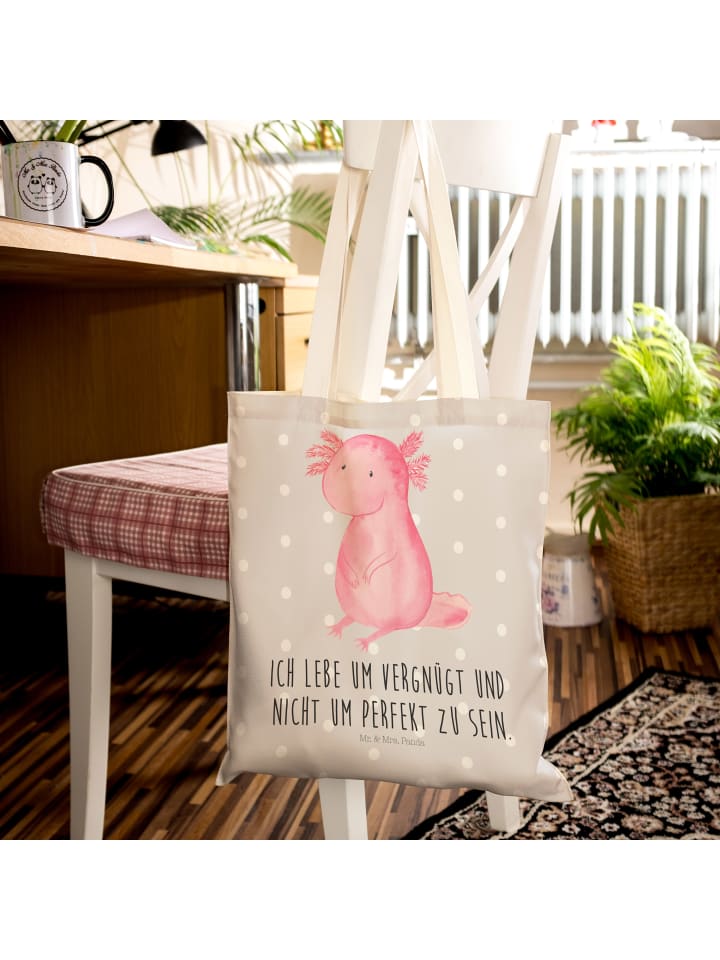 Mr. & Mrs. Panda Einkaufstasche Axolotl Niedlich mit Spruch in Grau Pastell günstig kaufen onesize