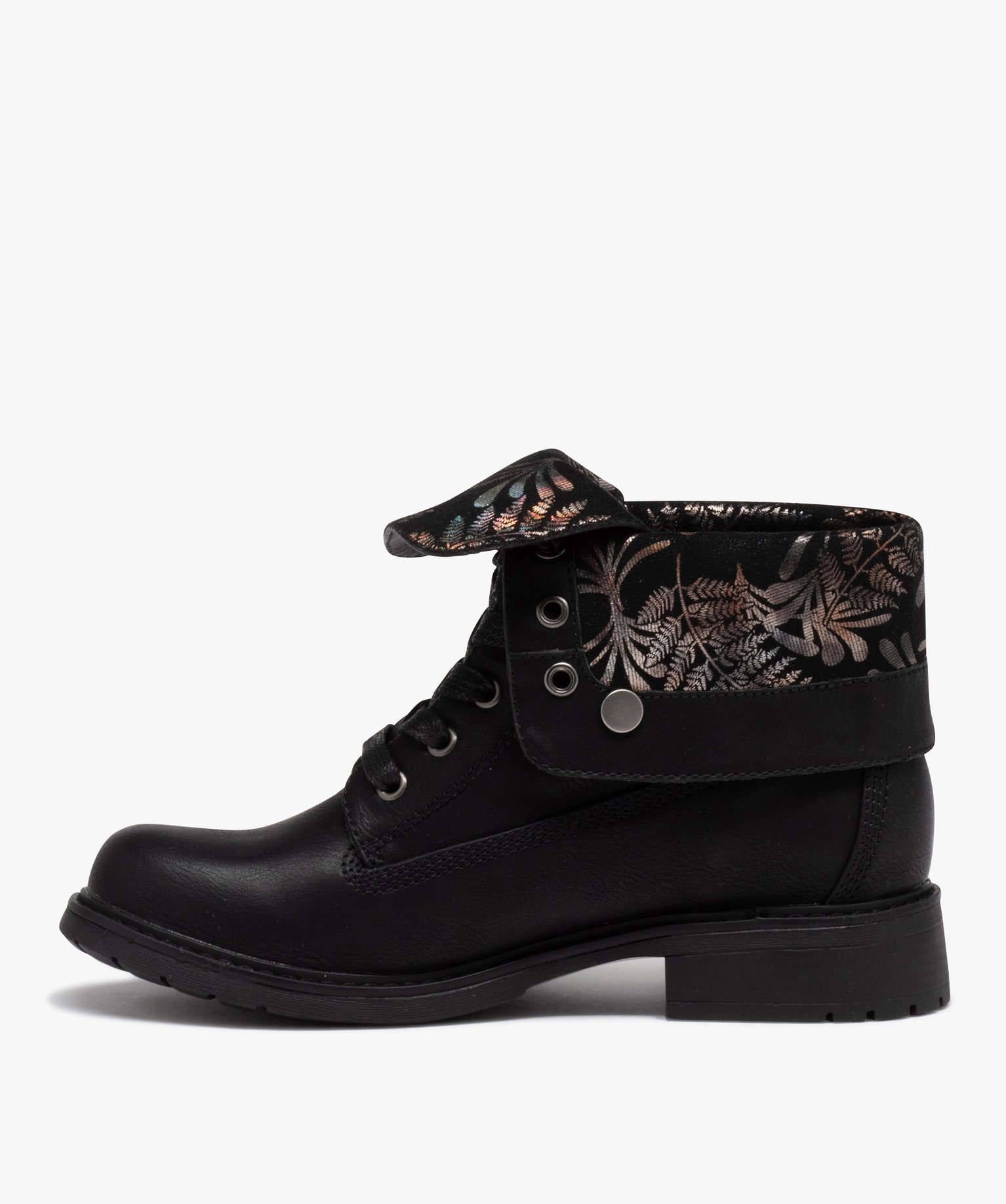 Boots biker avec tige rabattable à motifs pailletés femme noir | GEMO
