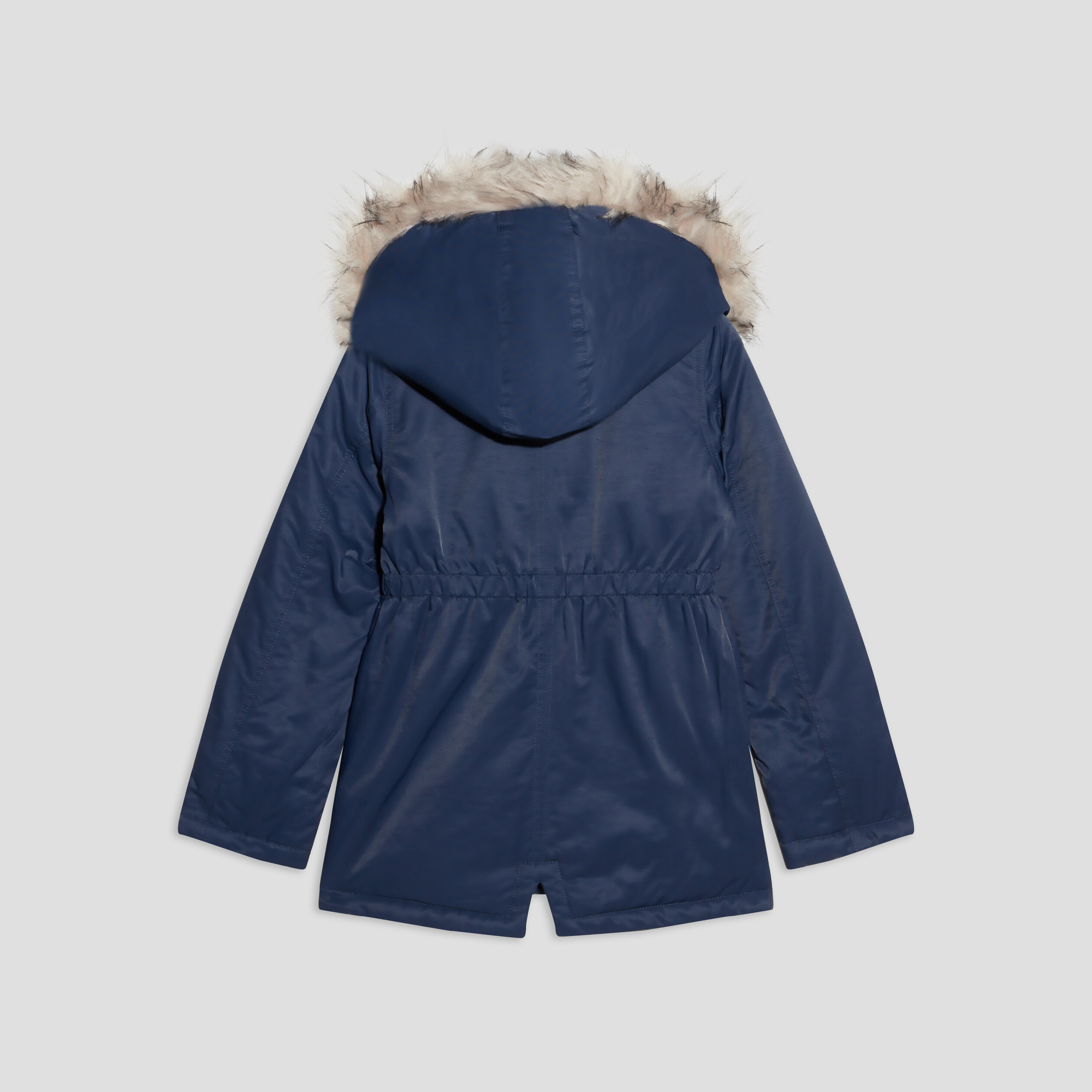 Parka droite capuche fausse fourrure bleu marine fille | La Halle