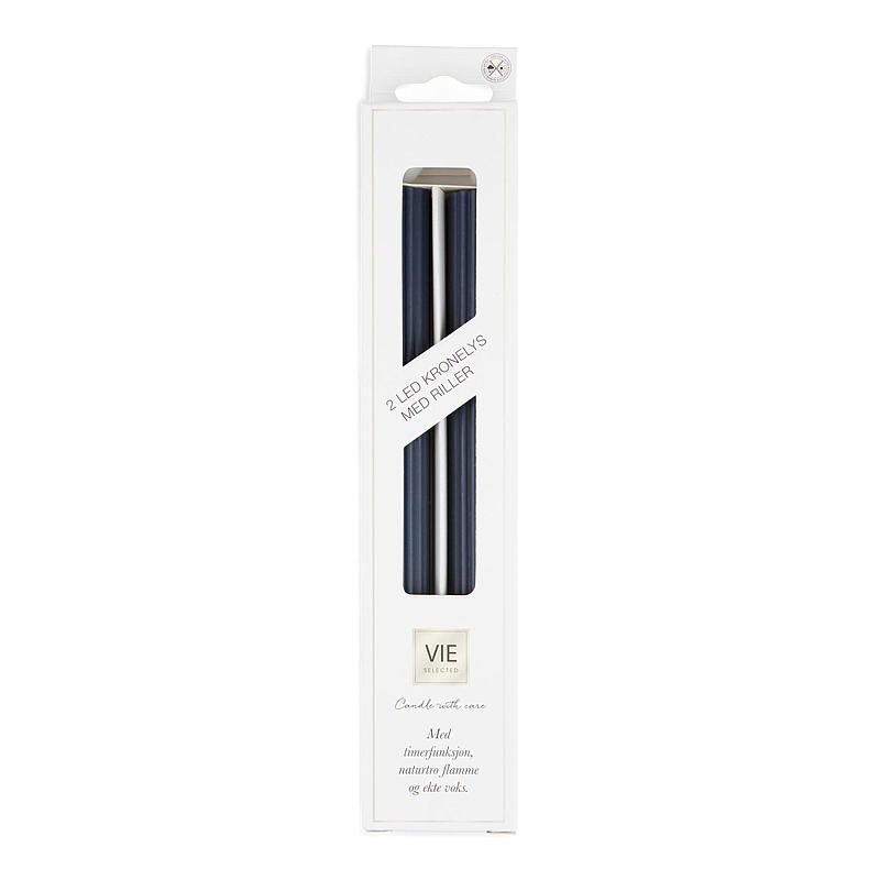 Vie Selected Kronelys 2-pk 24 cm LED rille dyp blå