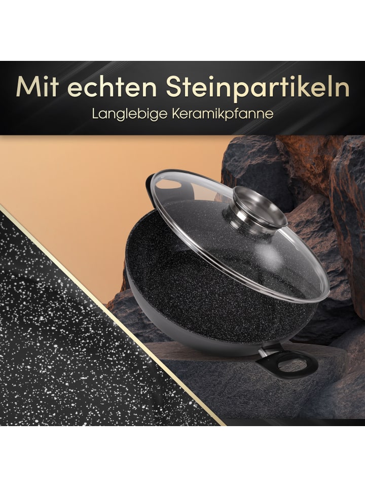 Stoneline Keramik Servierpfanne 28 cm | mit Deckel in Grau günstig kaufen Ø 28 cm