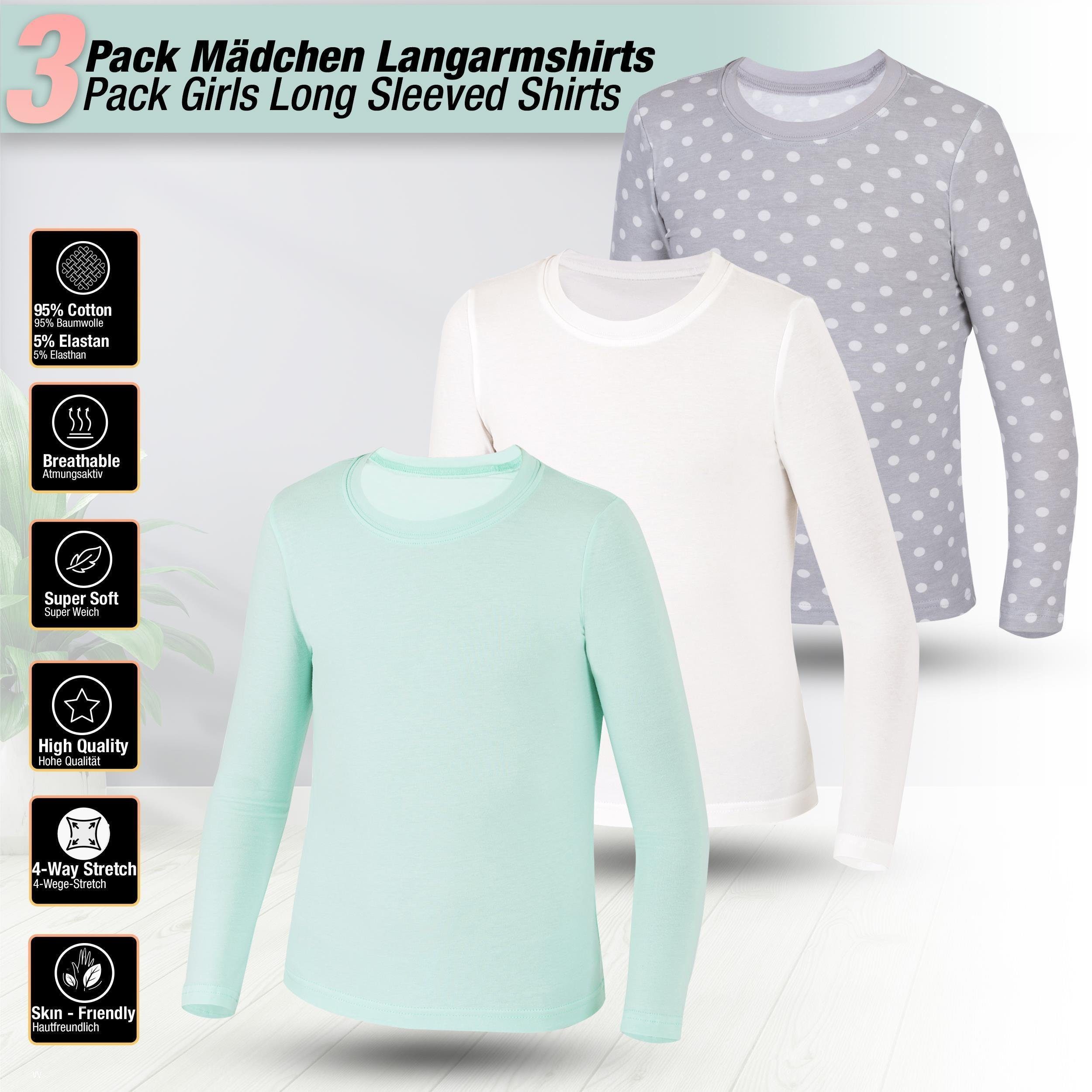 LOREZA Unterhemd 3er Pack Kinder Mädchen Langarmshirts Unterhemden Body Shirt (Set, 3-St)