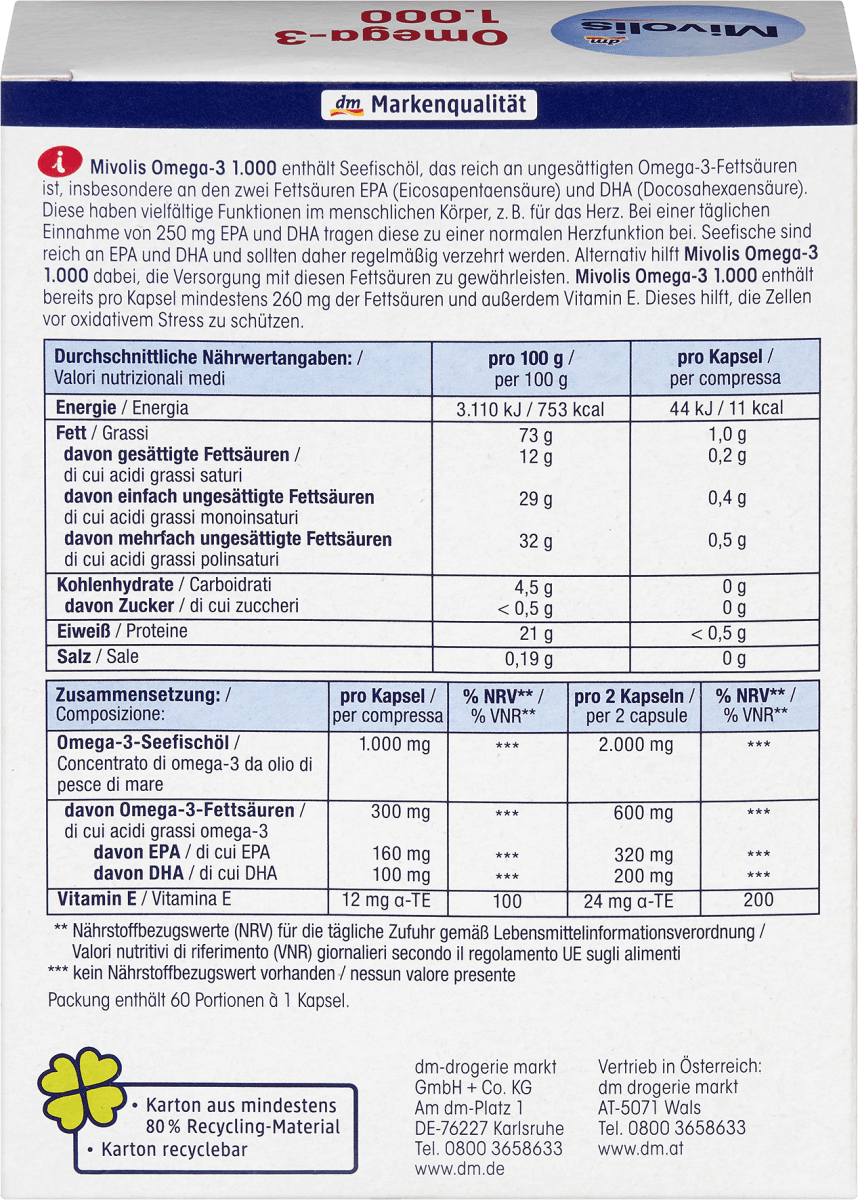 Omega-3 1.000, Kapseln 60 St., 85 g
