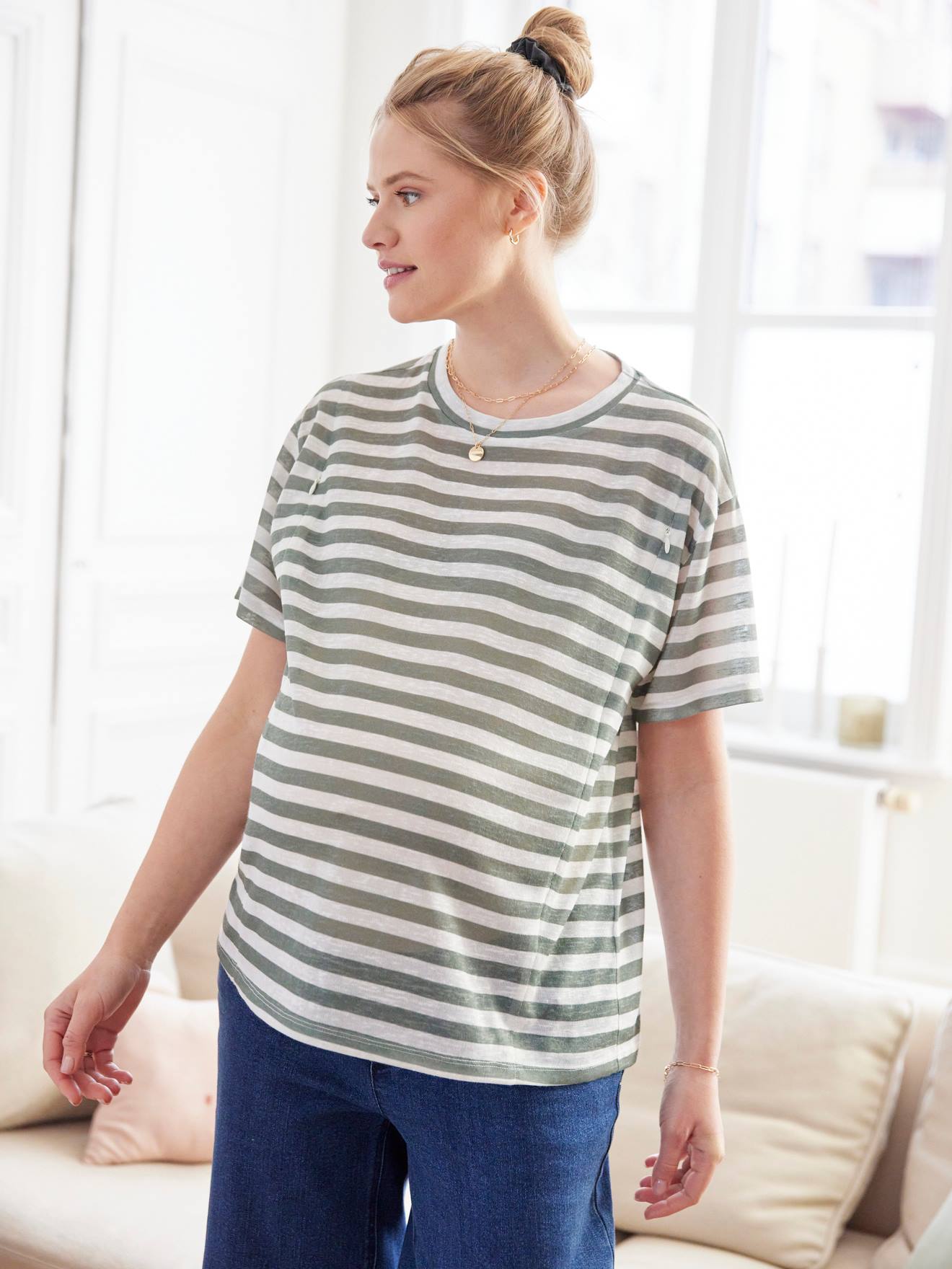 T-shirt rayé grossesse et allaitement tomette