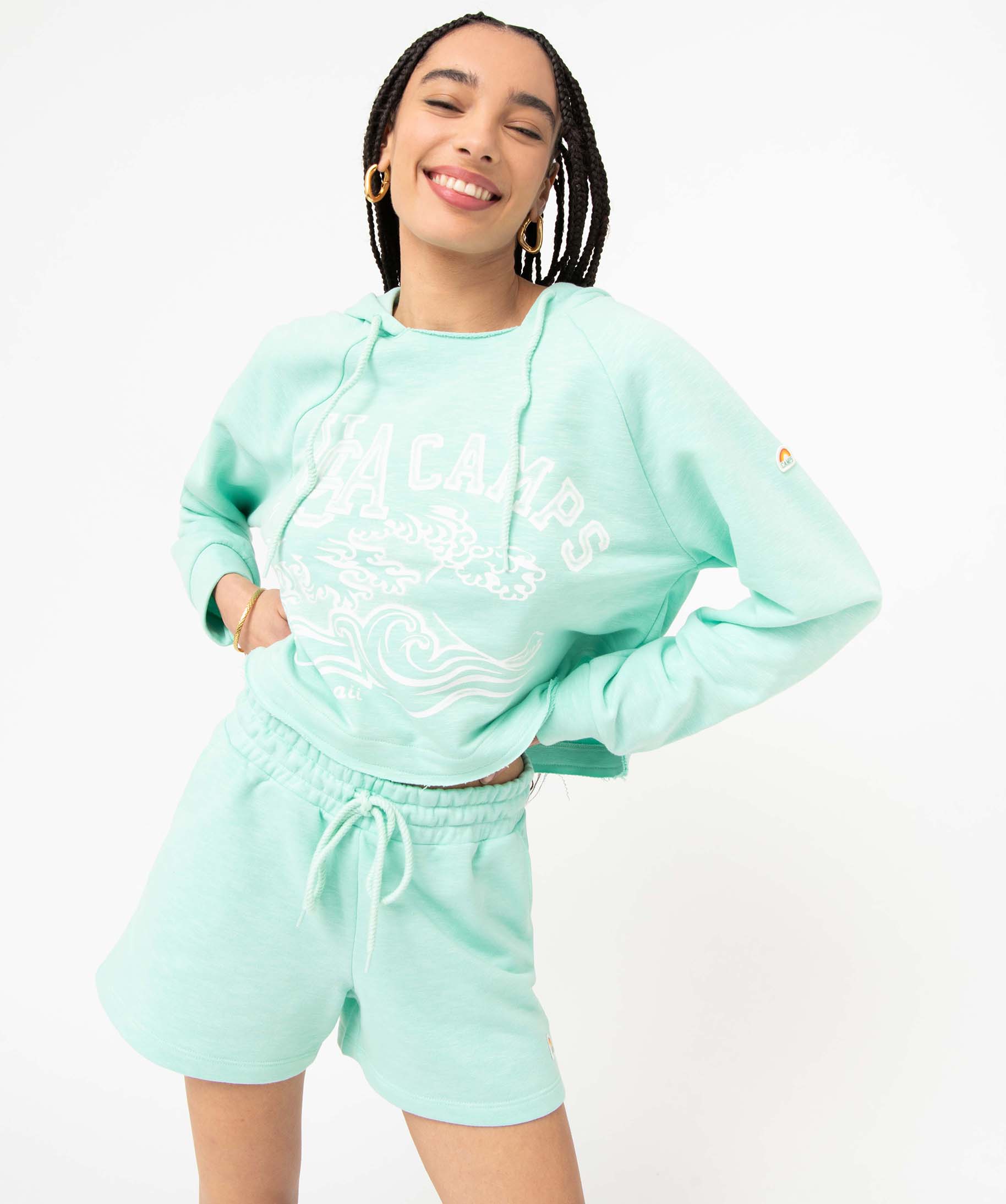 Sweat femme à capuche coupe courte - Camps United vert | GEMO